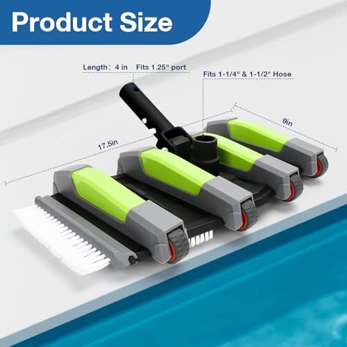 Pool Cleaning Vacuum Head with Wheels & 1-1/4&Prime;, 1-1/2&Prime; Hose Adapter，Heavy GREEN