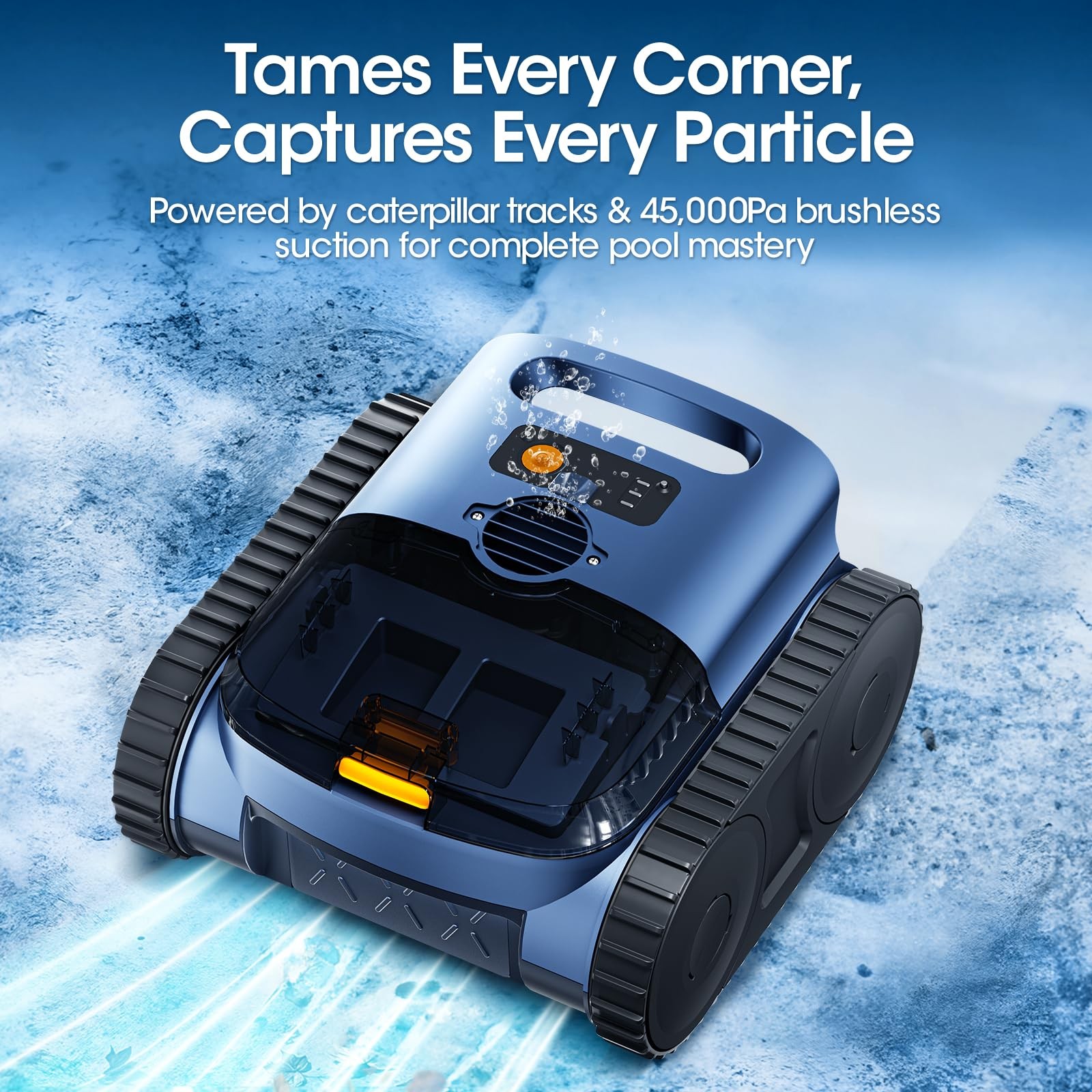 Cordless Robotic Pool Vacuum with Sonar Navigation & Track Drive, Navy Blue