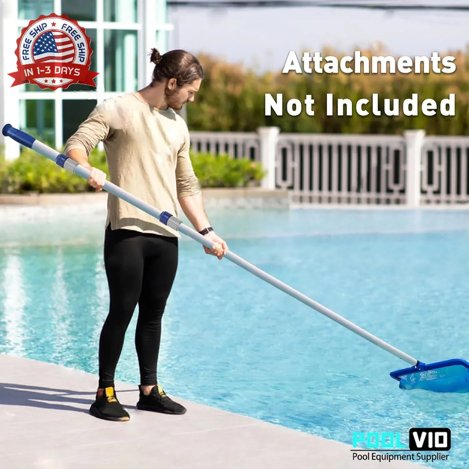 Poolvio 15 FT Telescopic Pool Pole – Adjustable 3 Piece Aluminum Pool Skimmer Po