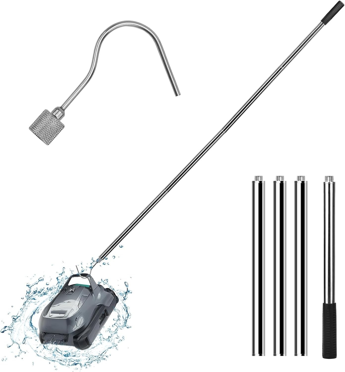 Heavy-Duty Robotic Pool Cleaner Hook & 68-Inch Pole for Effortless Retrieval