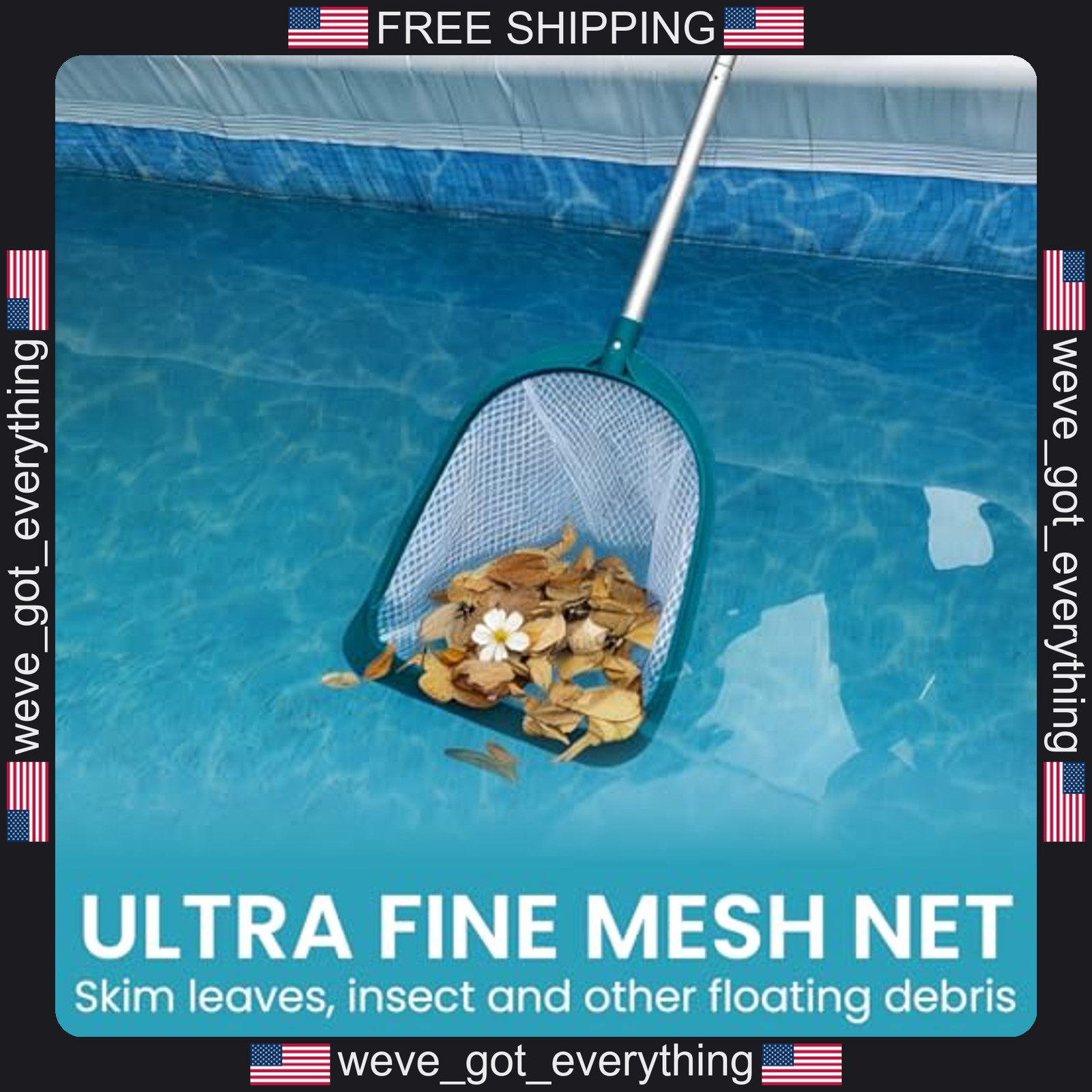 Pool Skimmer Net with Adjustable Aluminum Pole for Debris Removal