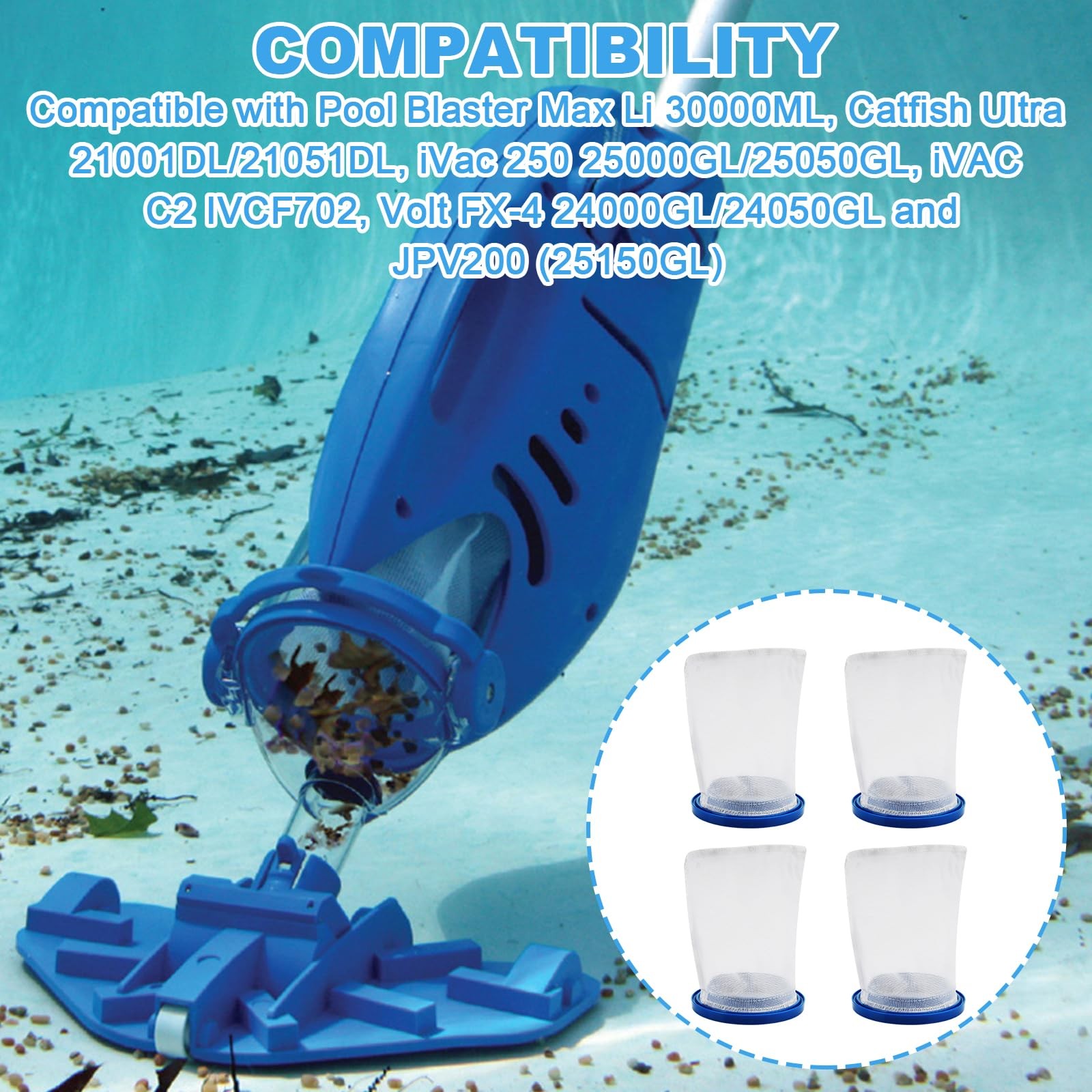 Pool Vacuum Bag (4 Pcs) Fits for Catfish Ultra, iVac 250, iVAC C2, Max, Volt …
