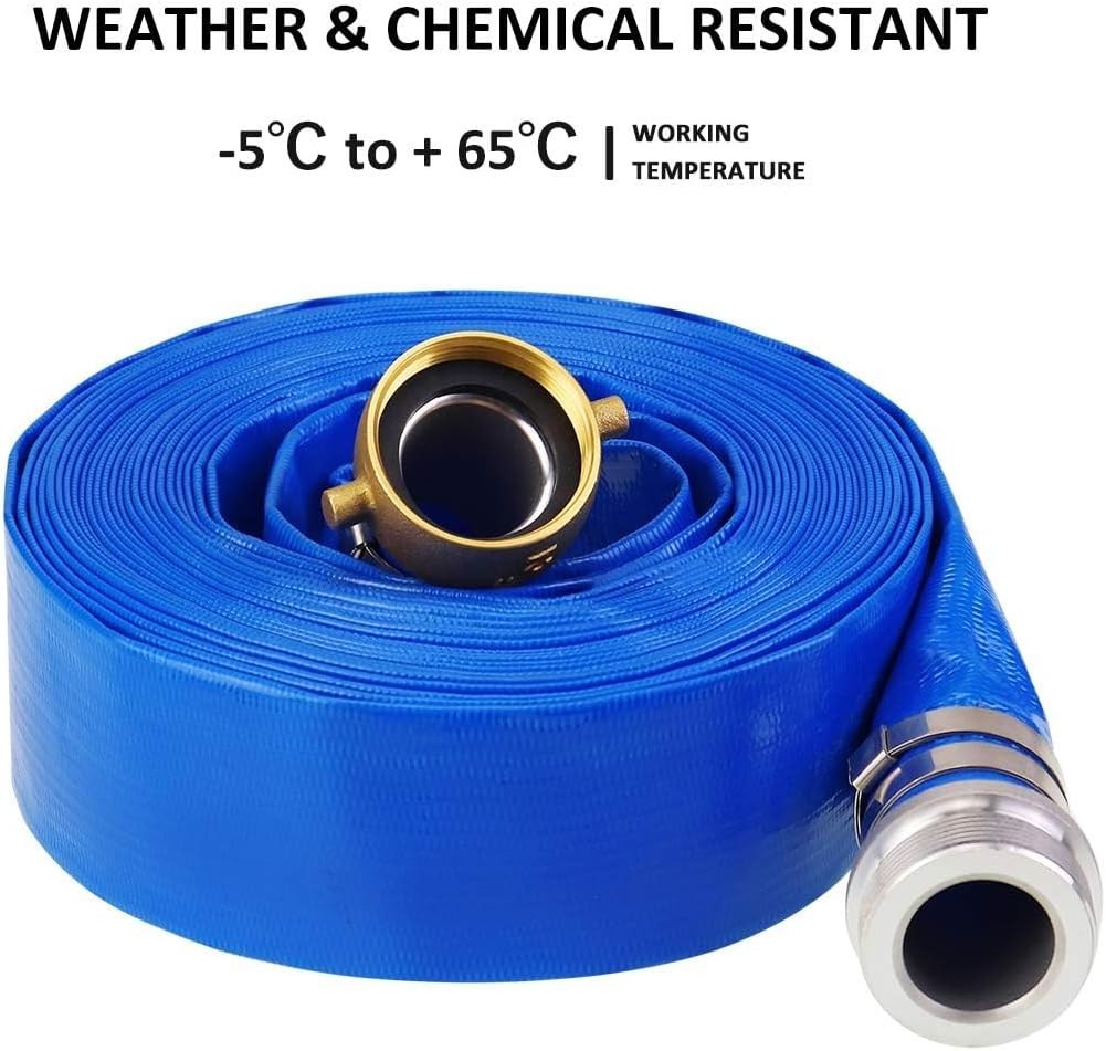 Versatile 2&Prime; x 25&prime; Heavy Duty Blue PVC Backwash Hose – Resistant to Chemicals