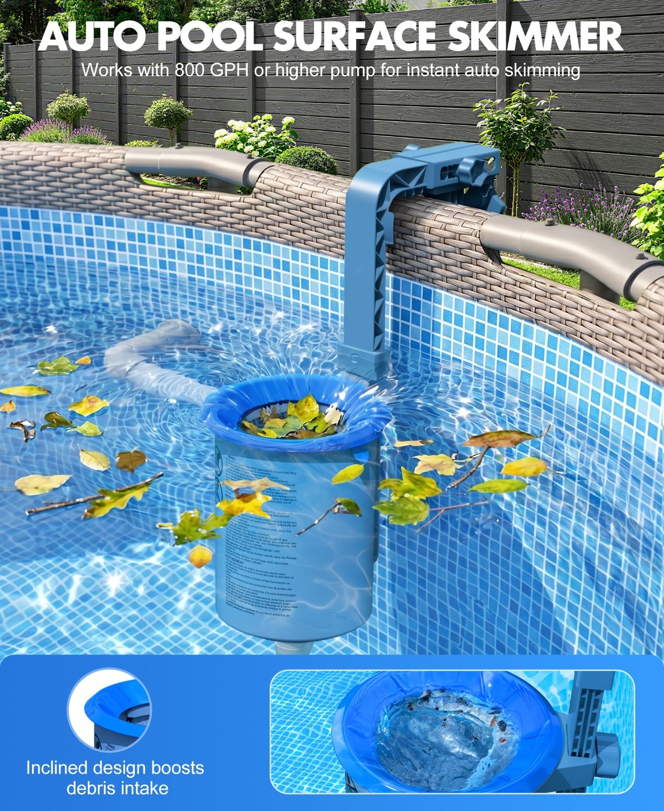 2026 Above Ground Pool Skimmer with 3 Socks | Wall Mount Surface Cleaner, Anti-T