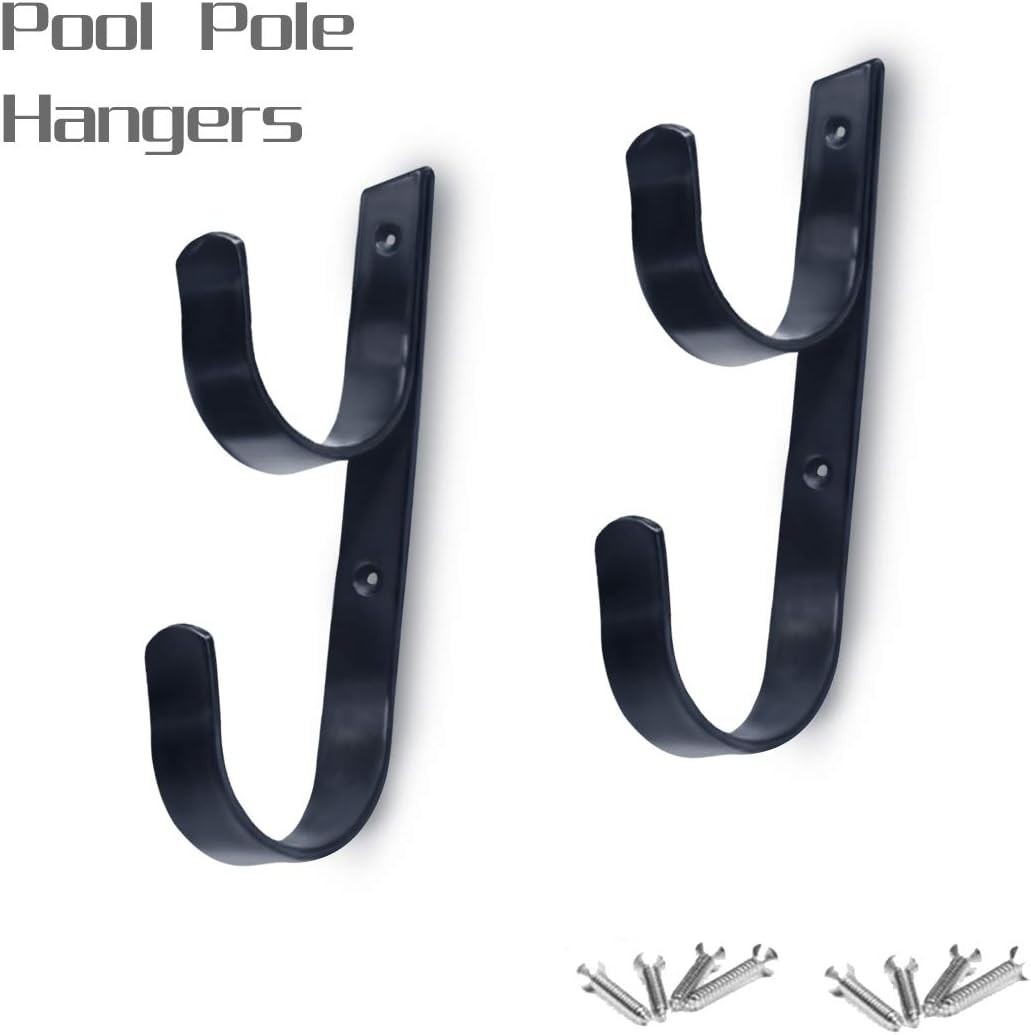 2 Pack Pool Pole Hangers Heavy Duty Black Aluminum Hooks with Screws