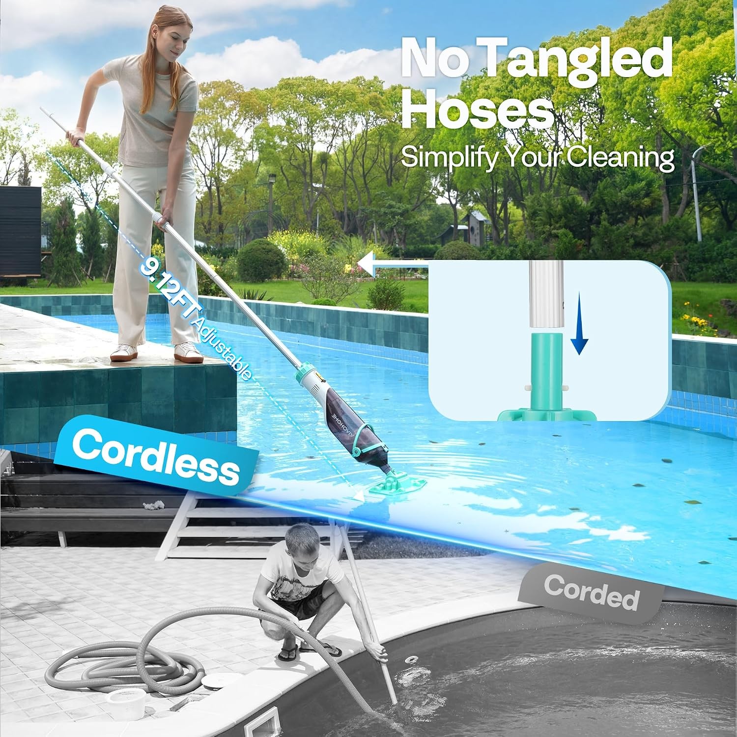 Handheld Pool Vacuum 1110 GPH Suction Cordless Pool Cleaner 40W Powerful Motor L