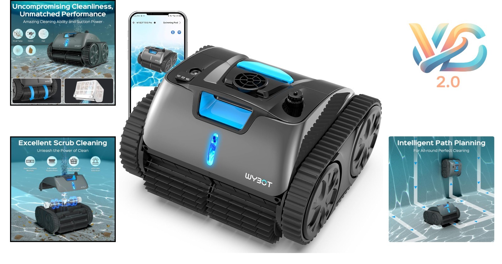C1 Max Robotic Pool Vacuum Inground Pool Cleaner APP Wall Climbing