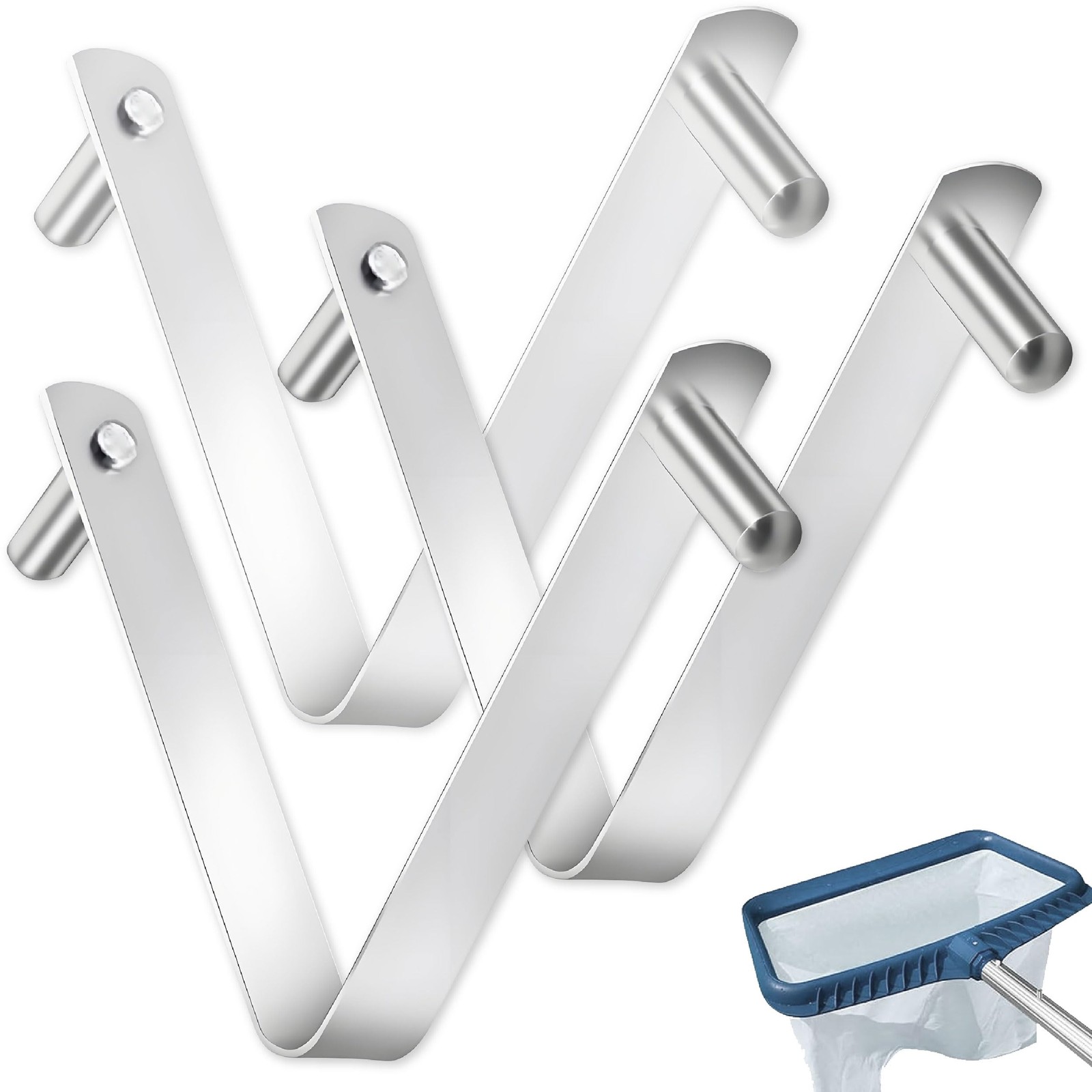 3PCS Pool Pole Clips, V-Shaped Stainless Steel Pool Brush Clip – Rustproof Do…