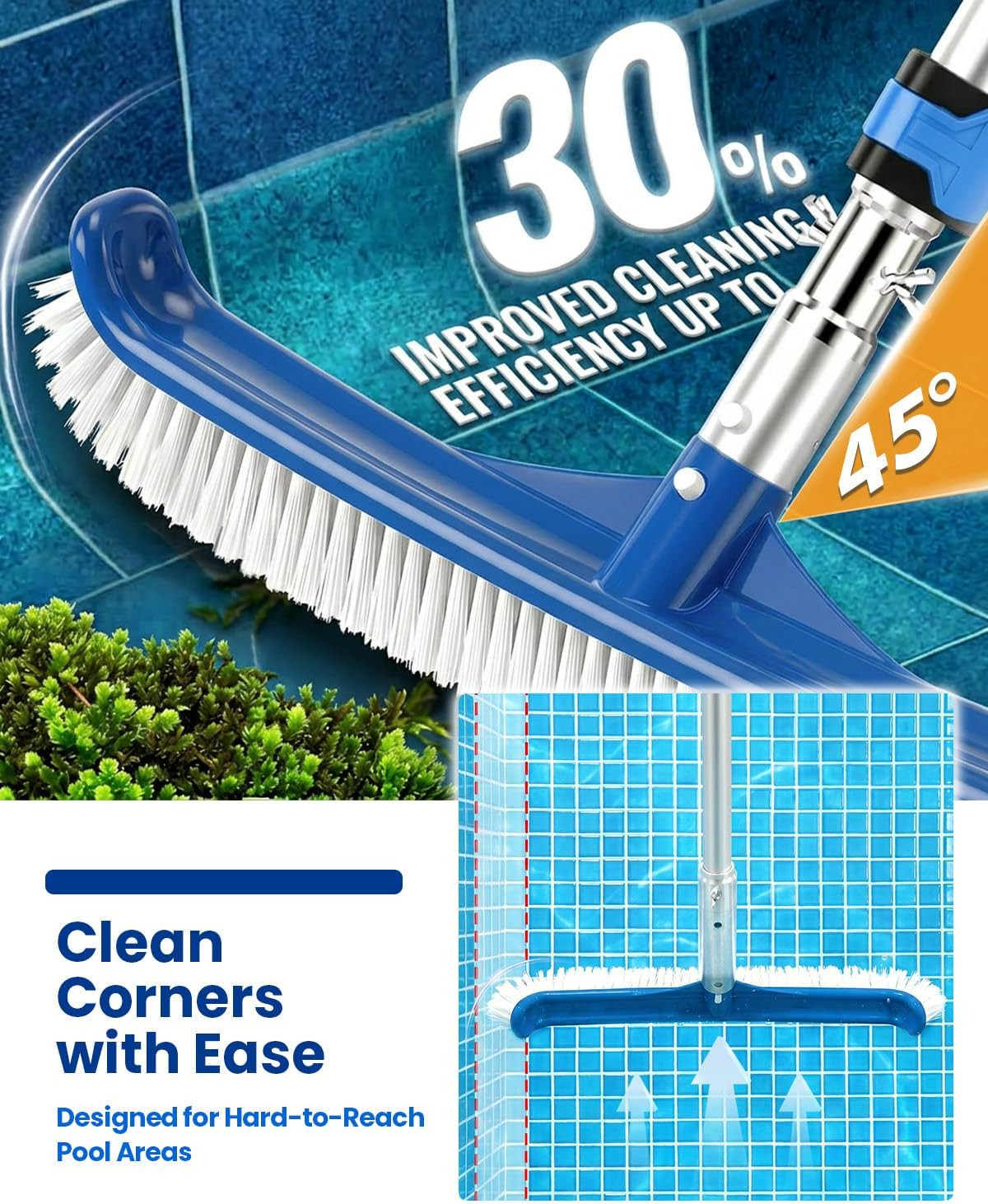 Telescopic Pool Brush with Heavy Duty Aluminum Head, 4-16 Ft Adjustable Pole
