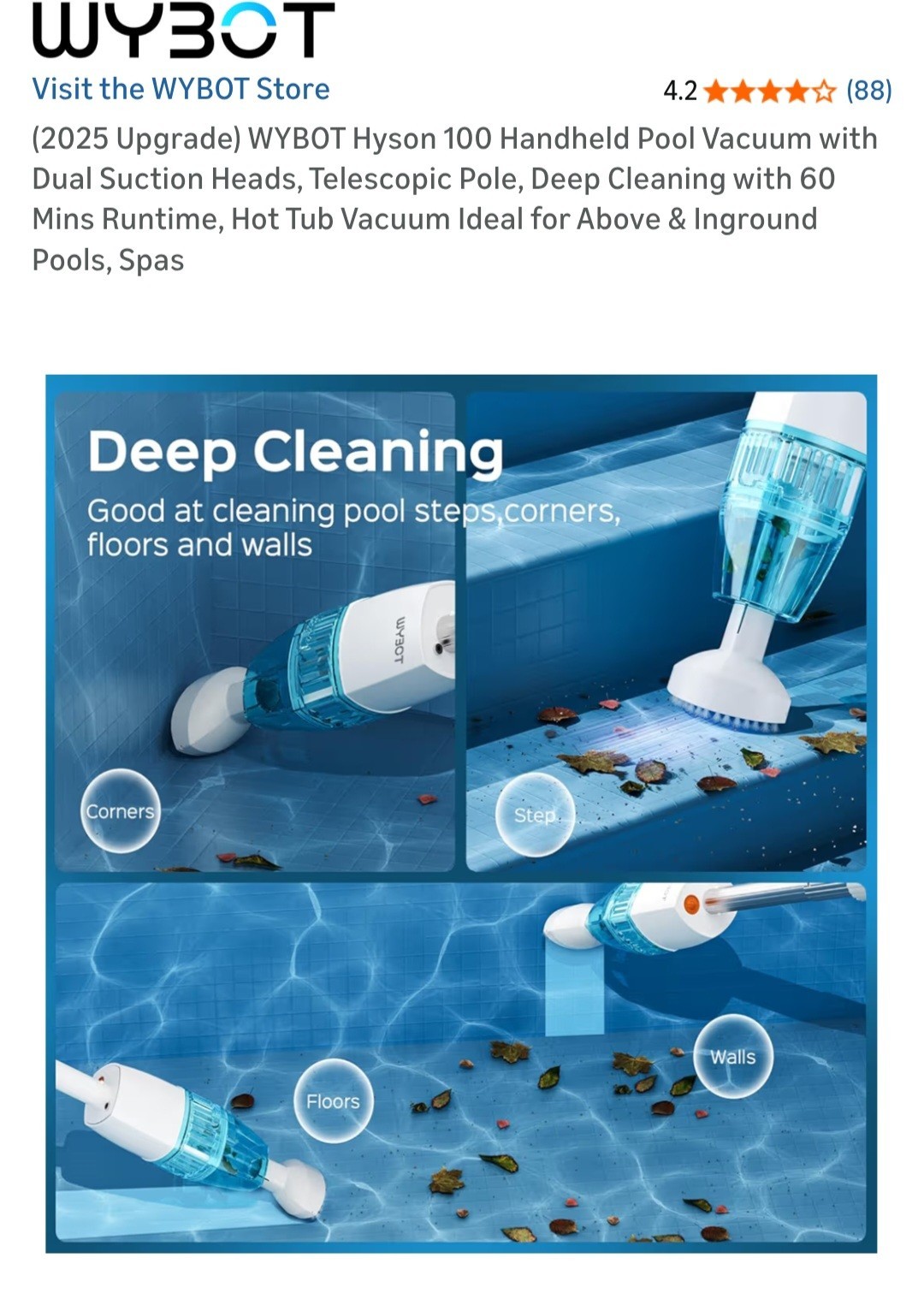 Handheld Pool or Hot Tub Vacuum – Cordless- long battery life