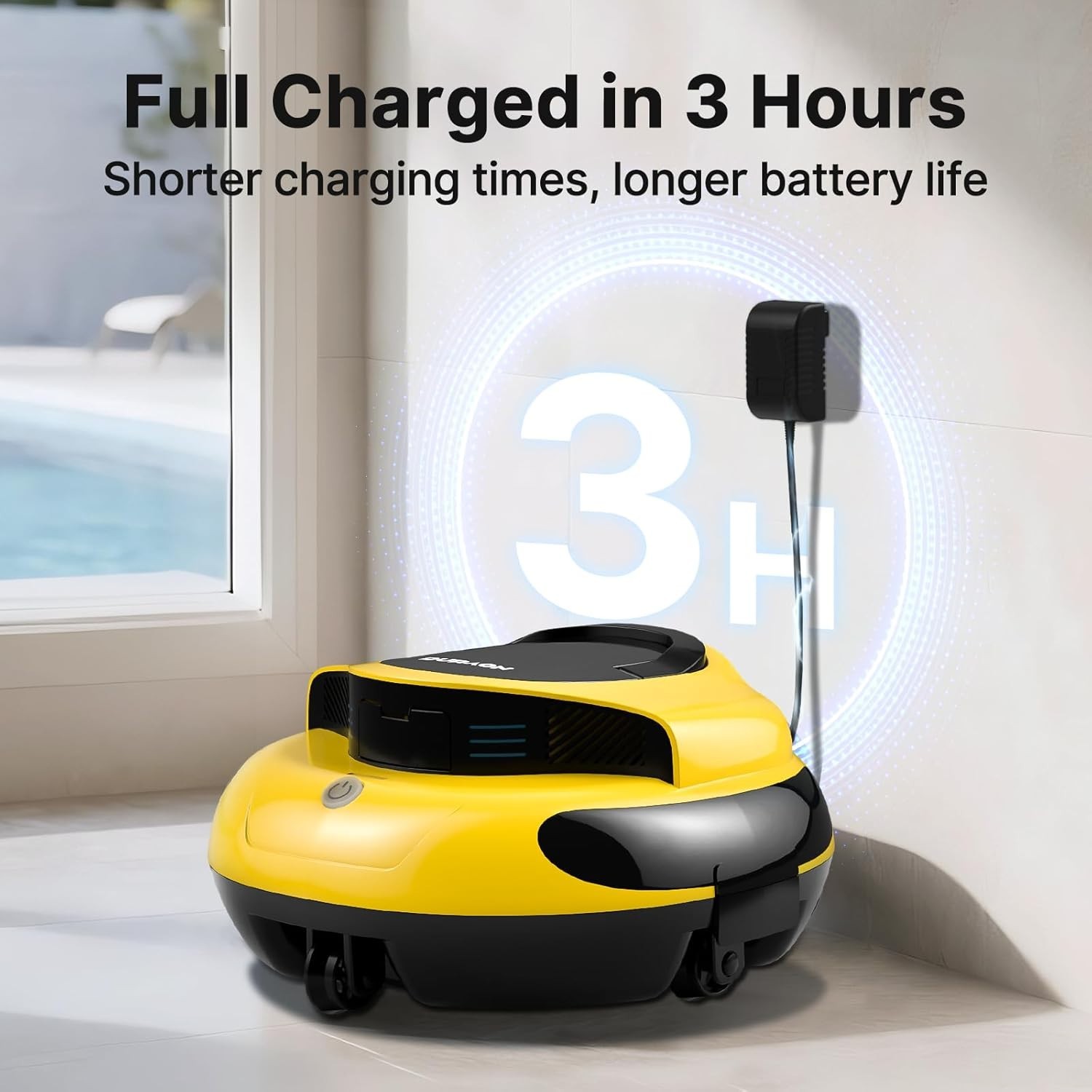 Yellow Cordless Robotic Pool Cleaner Dual Motor Powerful Suction 150 Min Runtime
