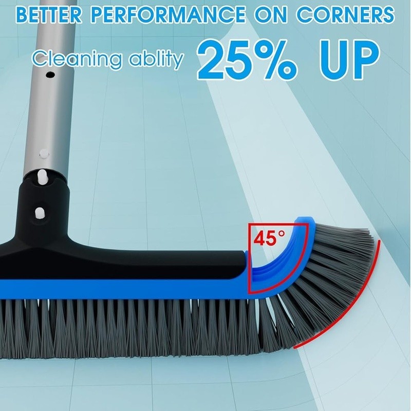 Heavy Duty Pool Brush W/ Adjustable Aluminum Poles Multifunctional Cleaning Head