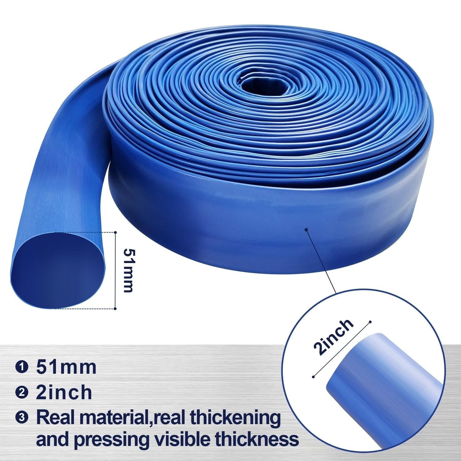 YASHINE PVC Drain HOSE 2&Prime;*100ft, Pool Backwash Hose, Heavy 2&Prime;*100FT, Blue