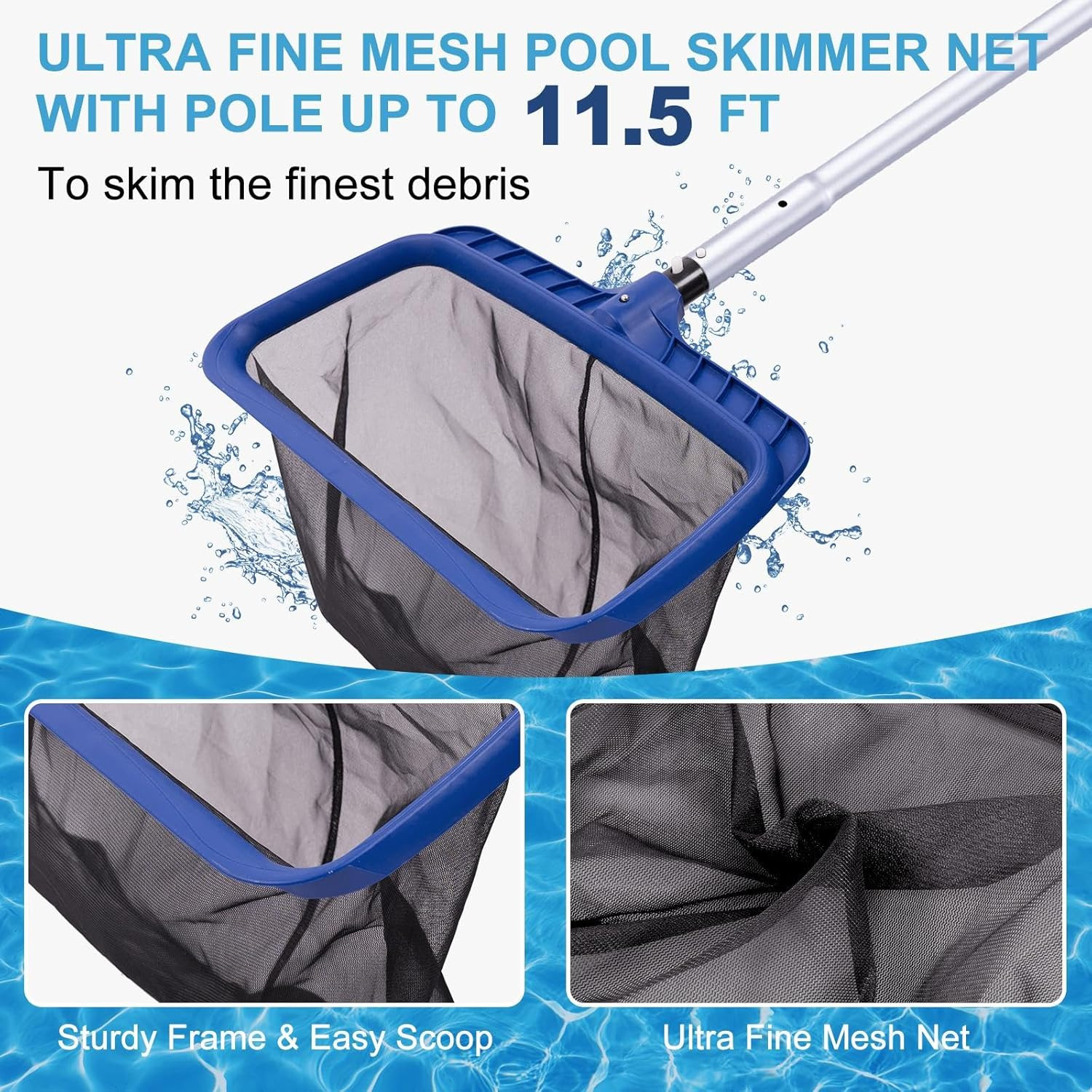 Pool Cleaning Kit, Including Pool Brush & Ultra Fine Mesh Pool Skimmer Net with