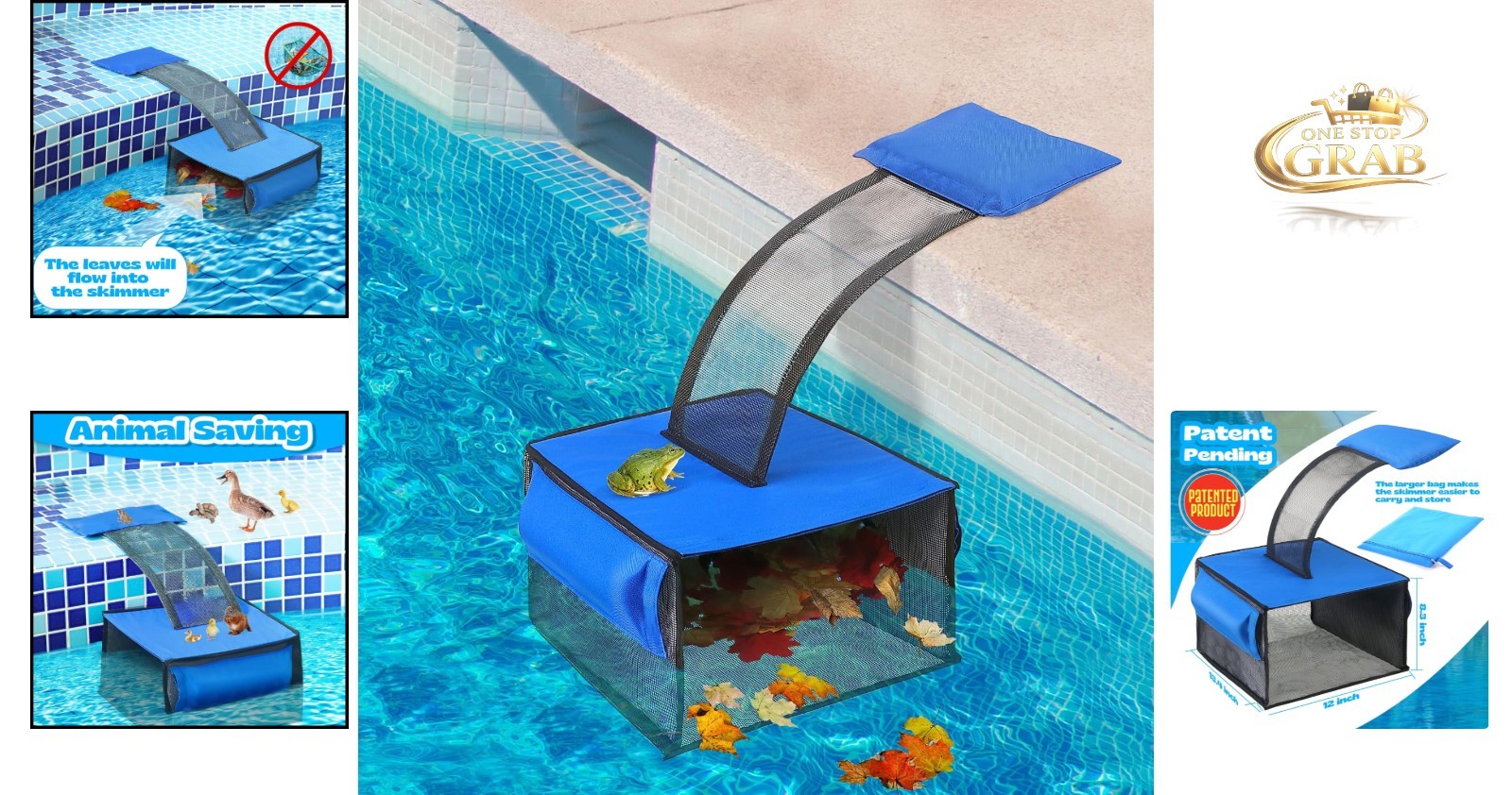 2-in-1 Pool Leaf Skimmer Net with Animal Ramp Pool Cleaning Accessory