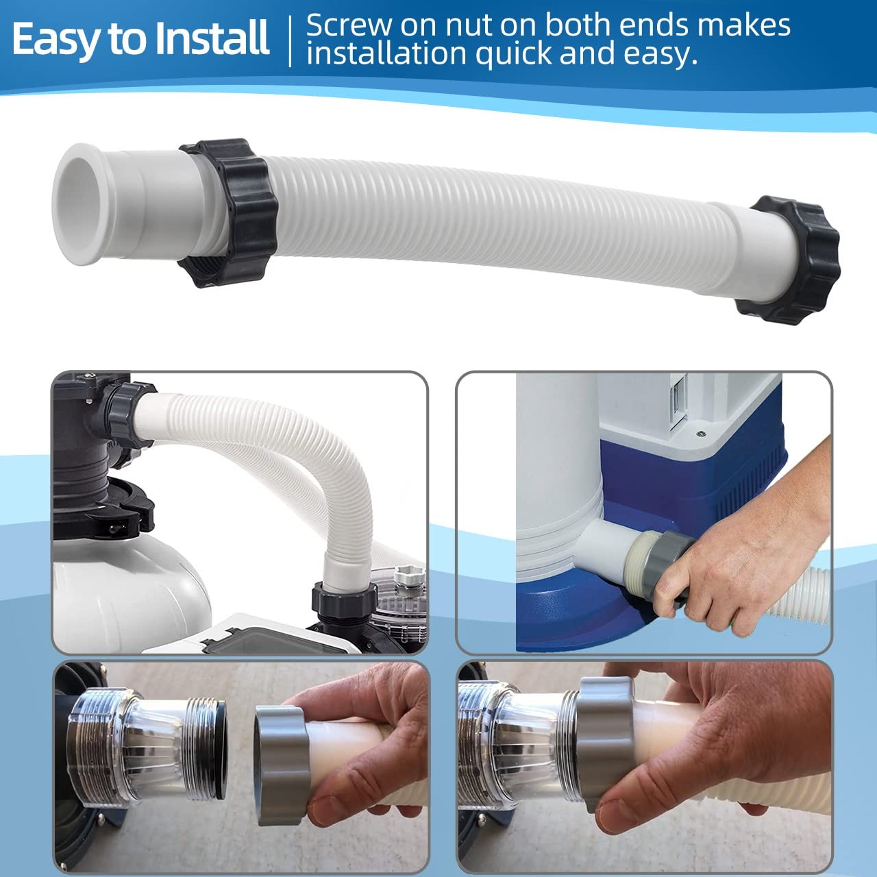 14 Inch Pool Sand Filter Pump Hose Replacement for Intex 14 inches, White