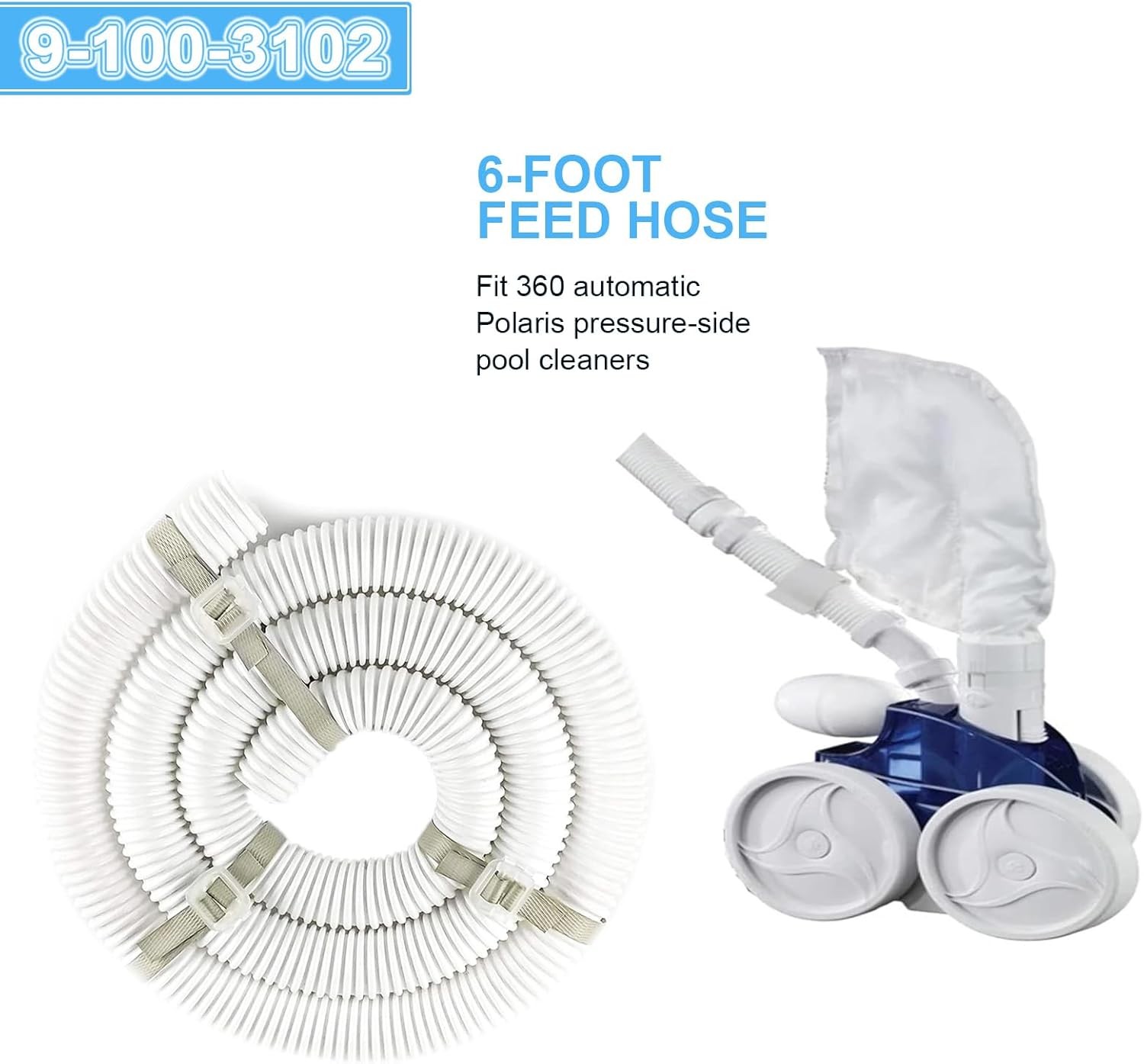 Pool Cleaner 6-Ft Cuff-less Feed Hose Replacement for Polaris 360 9-100-3102