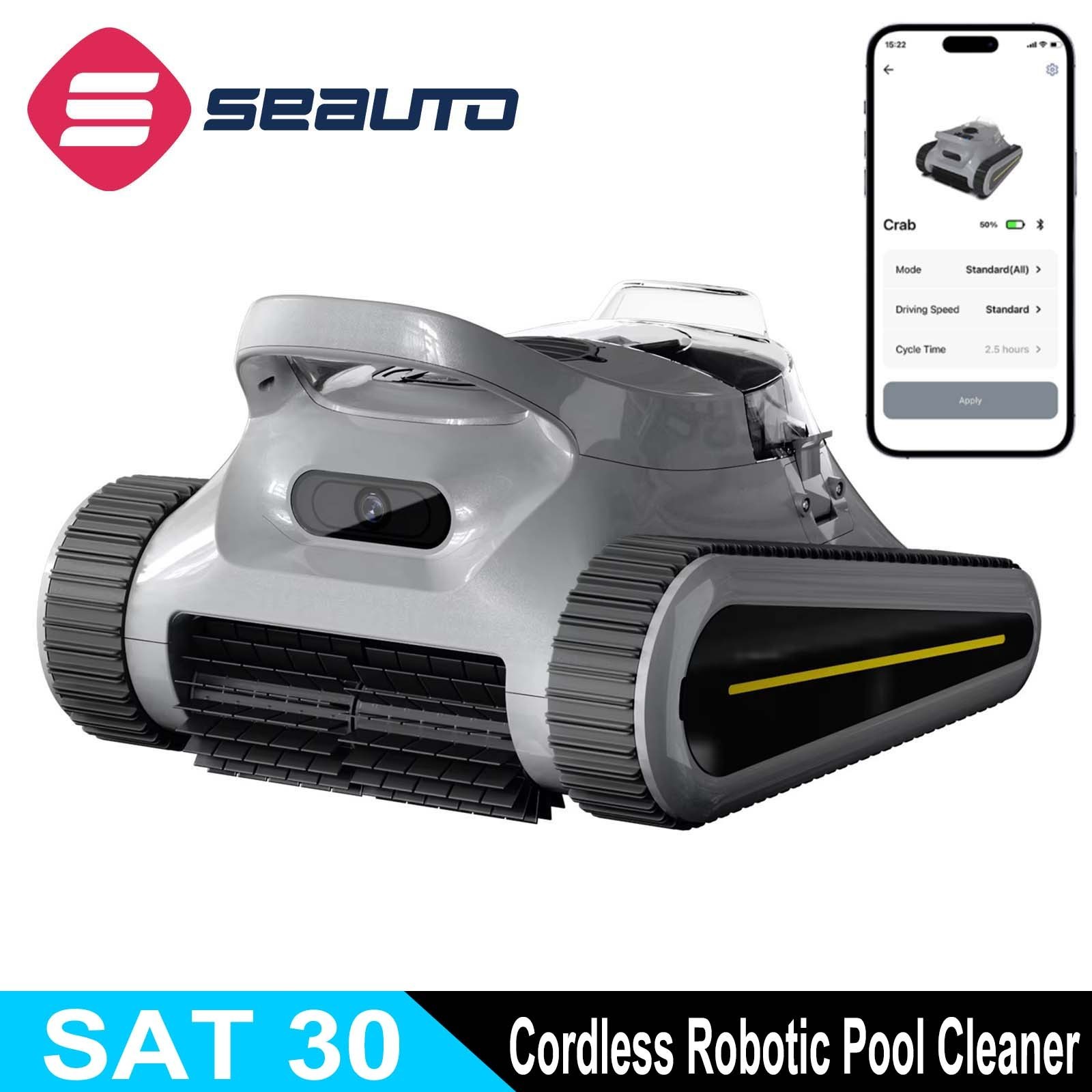 Seauto SAT30 Cordless Robotic Pool Cleaner Pool Vacuum For Inground Pools Wall