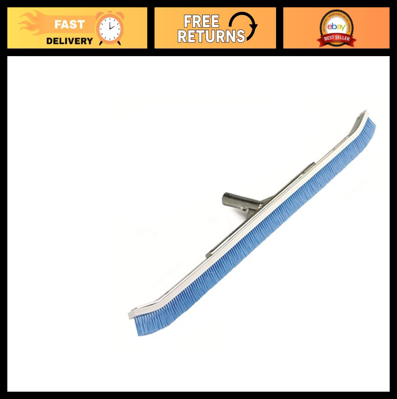 24-Inch Aluminum Back Curved Brush with Blue Nylon Bristles for Pool Cleaning