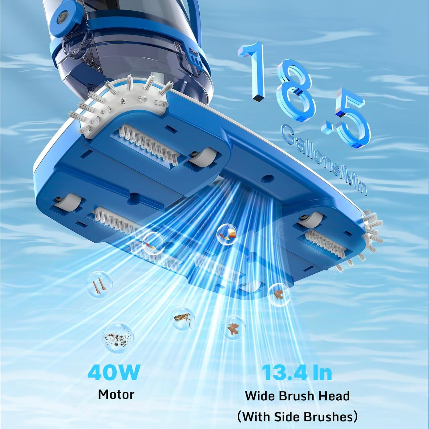 Cordless Pool Vacuum with Telescopic Pole, 60-Min Runtime, 18.5 GPM Suction