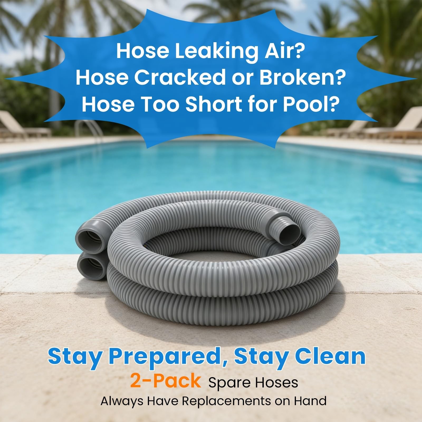 Poolvio Pool Vacuum Hose 2-Pack Spare Replacement 40 Flexible Spiral-Wound Hose