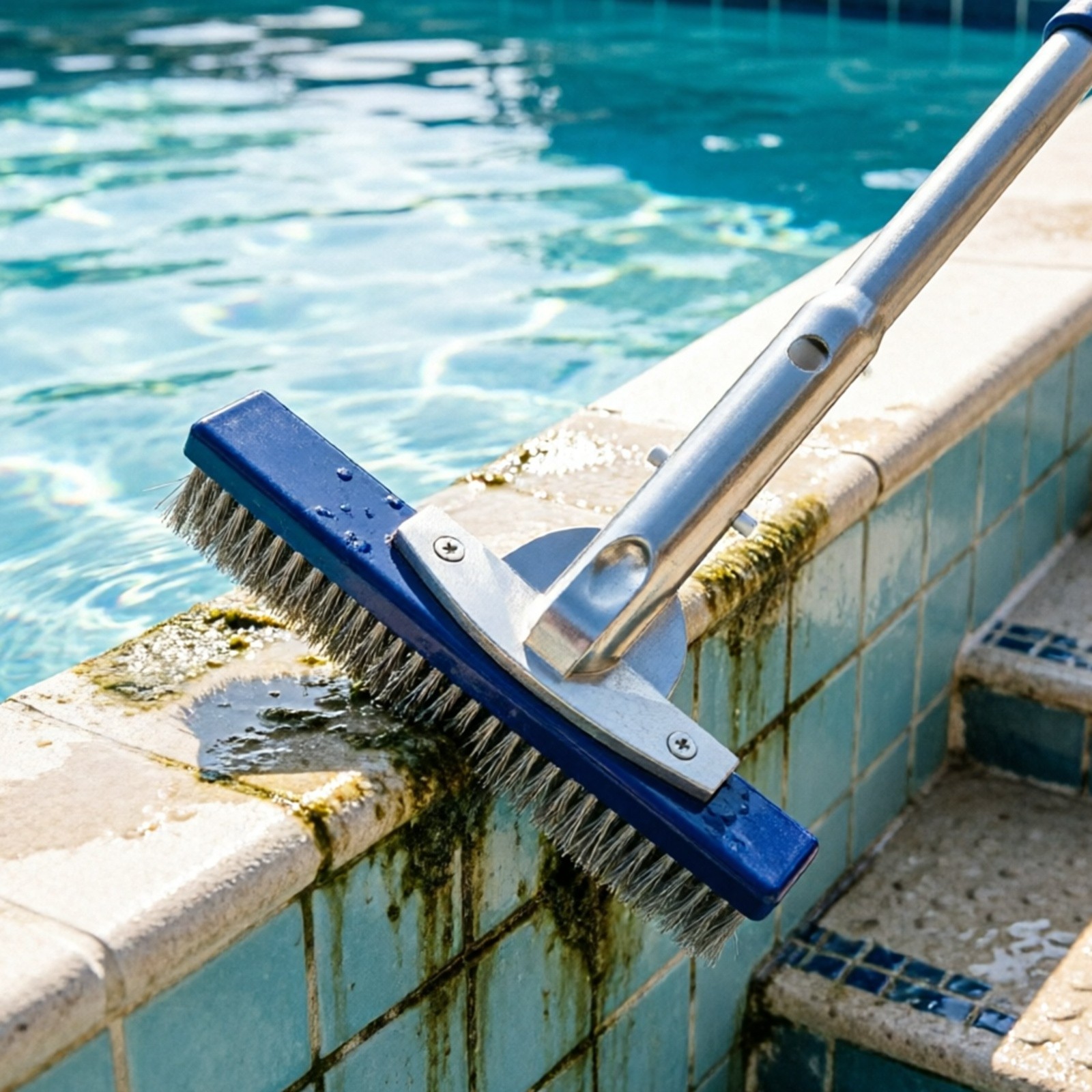 10&Prime; Stainless Steel Wire Bristle Pool Brush, Clean Concrete Rust, Tile Calcium