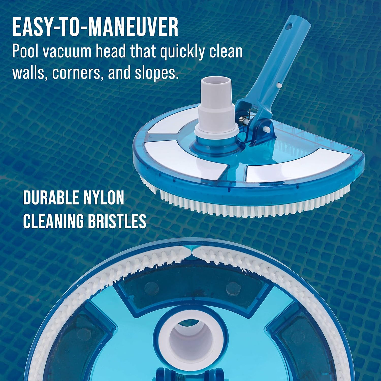 Weighted Pool Vacuum Head, Transparent Curved Half Moon Body – Swivel Connection