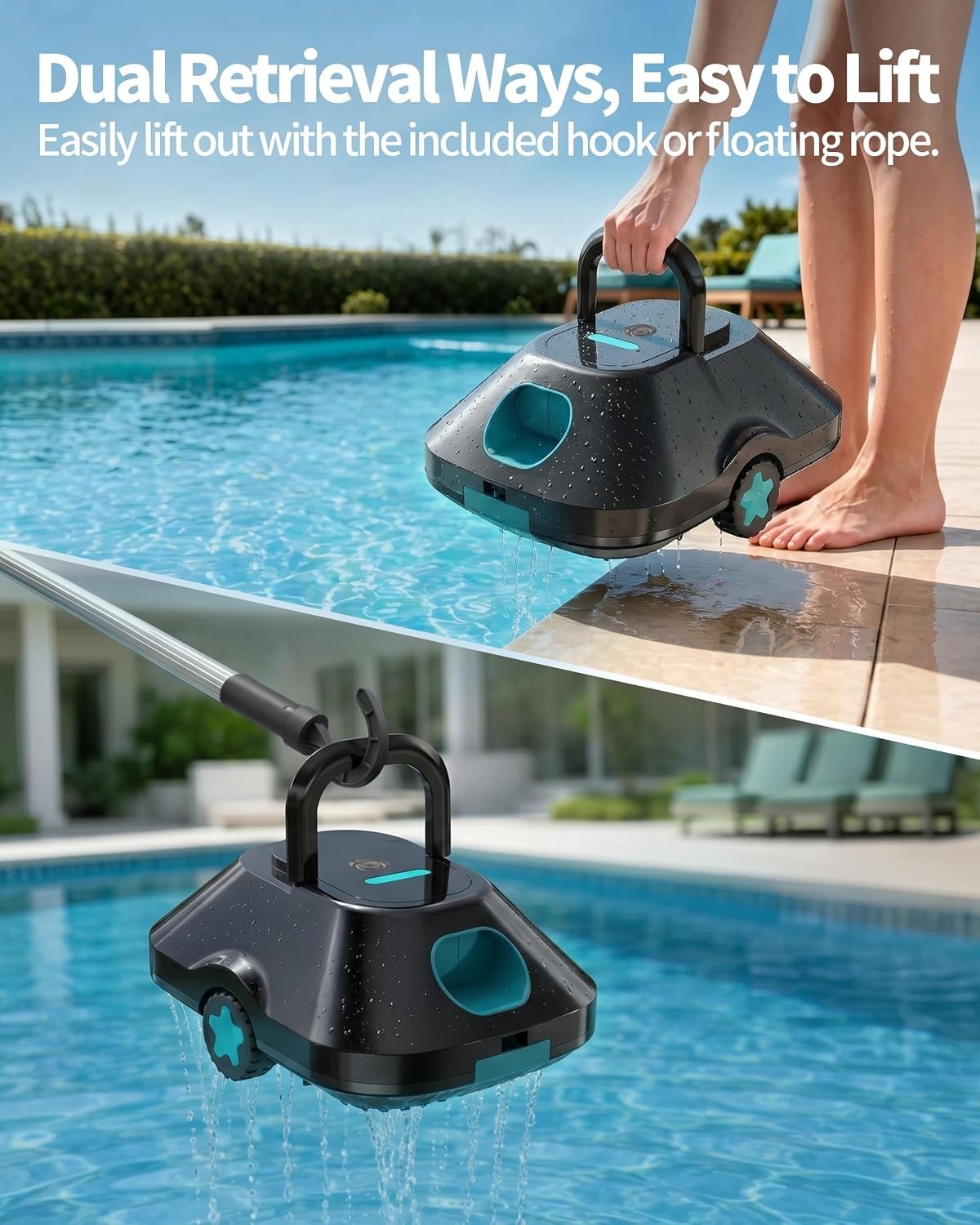 Light Teal Robotic Pool Cleaner for Above & Inground Pools – 180μm Filtration