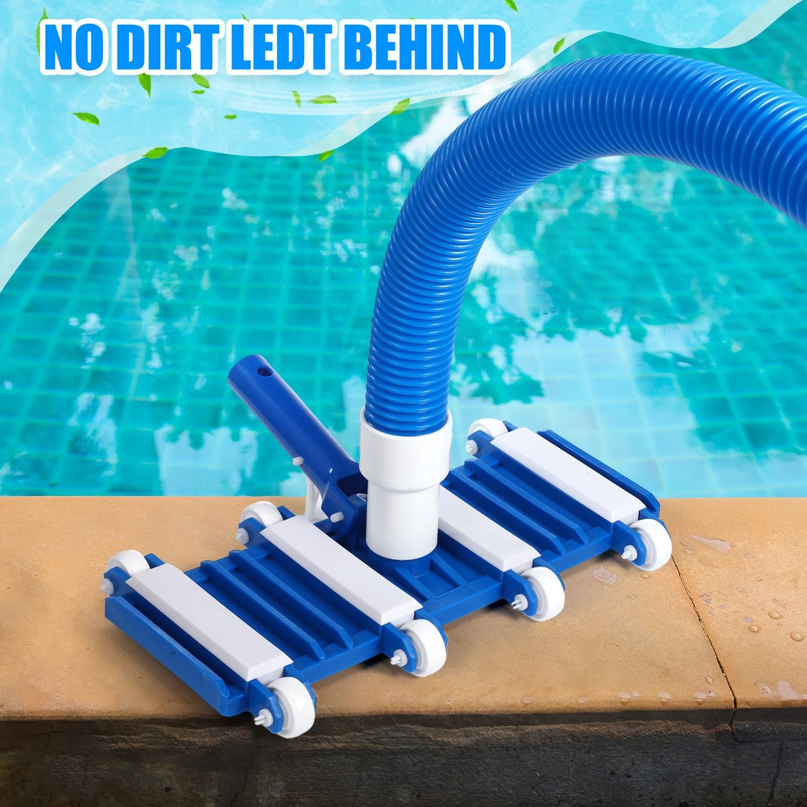 Pool Vacuum Kit with 14&Prime; Head, Flexible Wheels & 18 FT Hoses for Cleaning