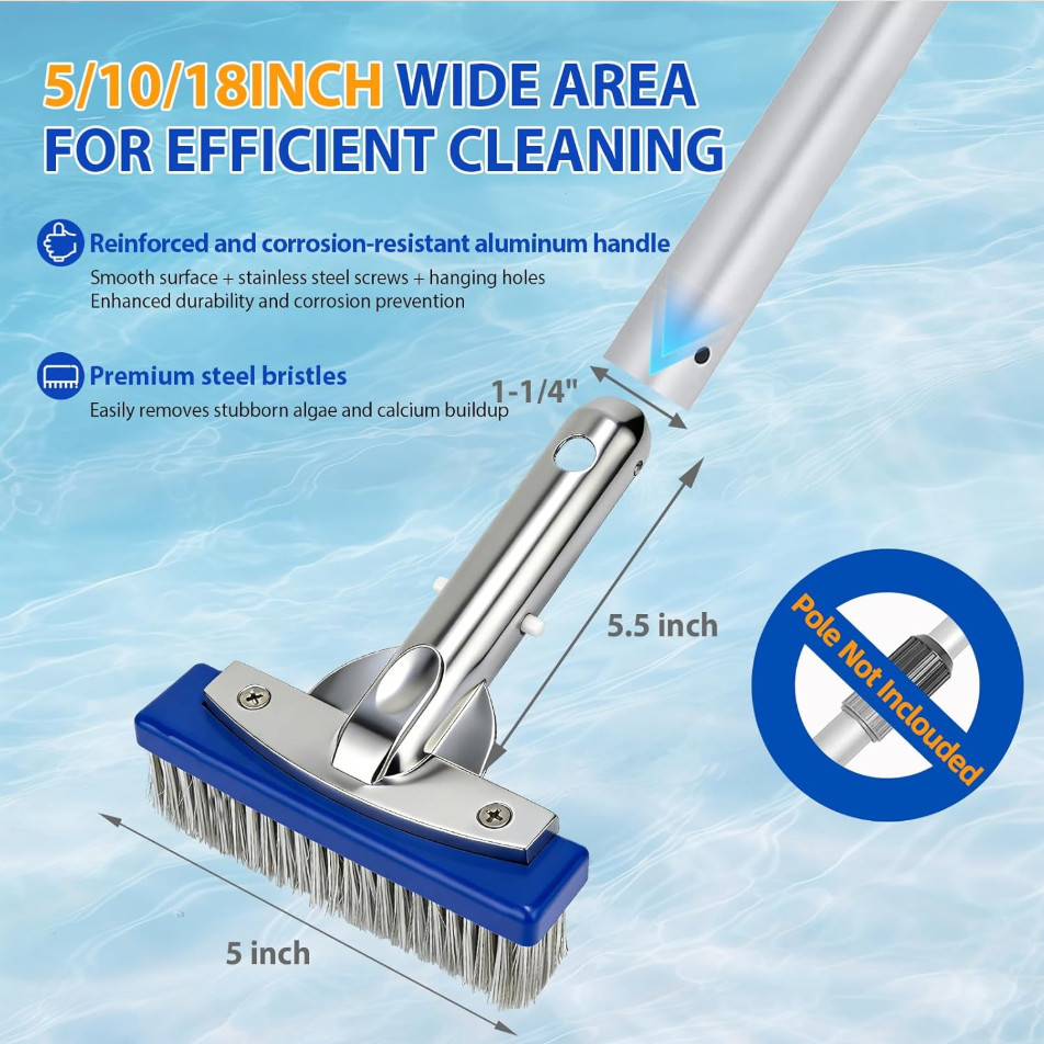 5-Inch Pool Brush Head – Combo Nylon & Stainless Steel Wire Bristles, Heavy D…
