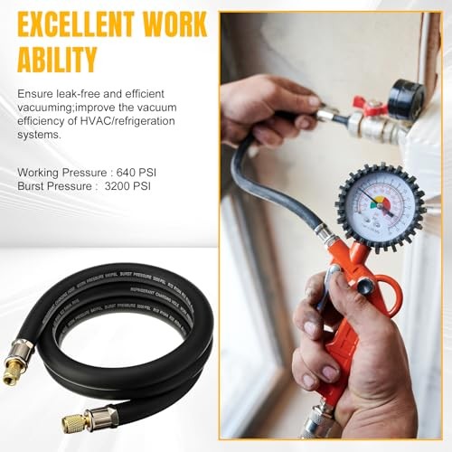 HVAC Refrigerant Charging Vacuum Hose, 6 ft, 800 Psi 3/8&Prime; to 1/4&Prime; Fittings