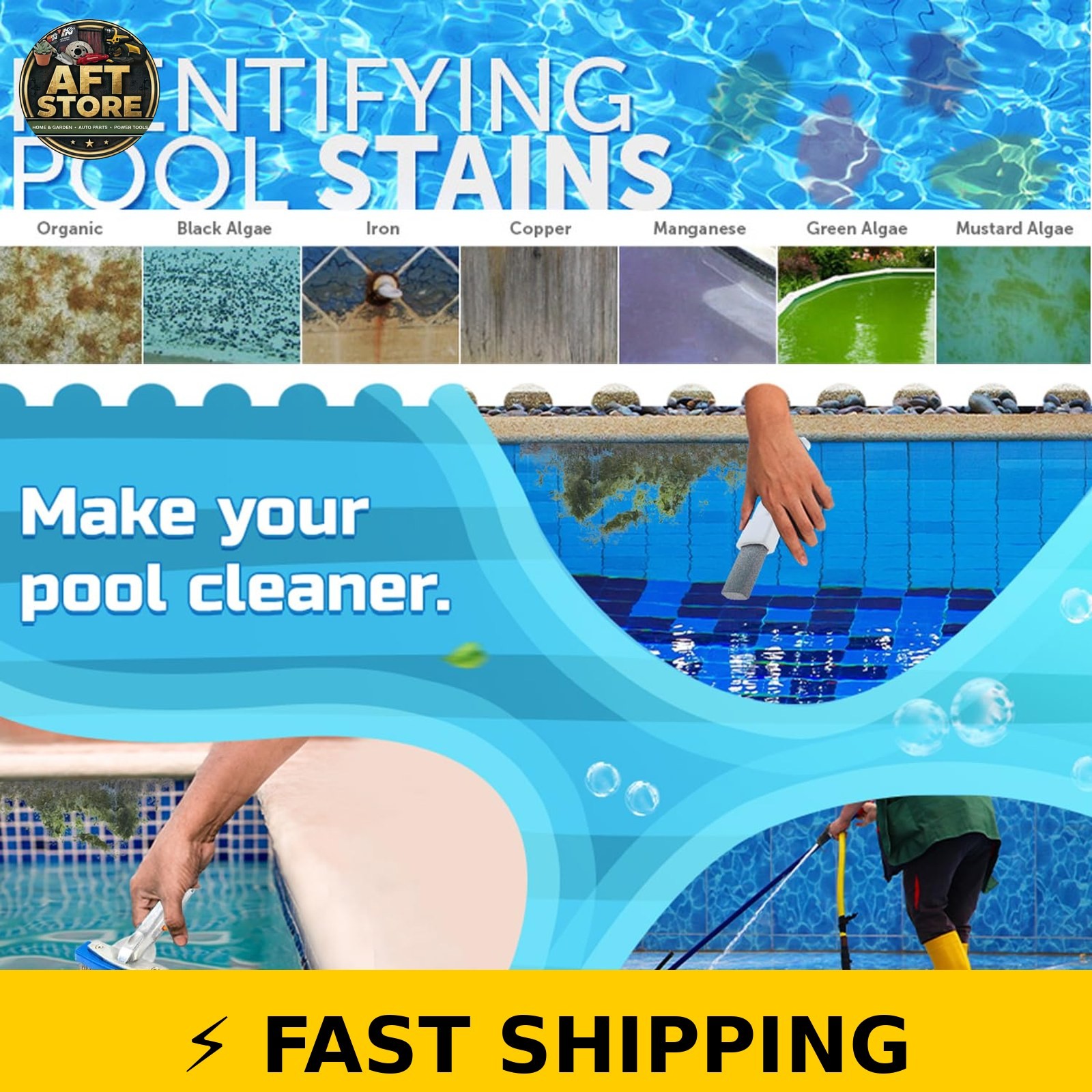 NEOHATION Pool Pumice Stone & 5&Prime; Stainless Steel Brush Set