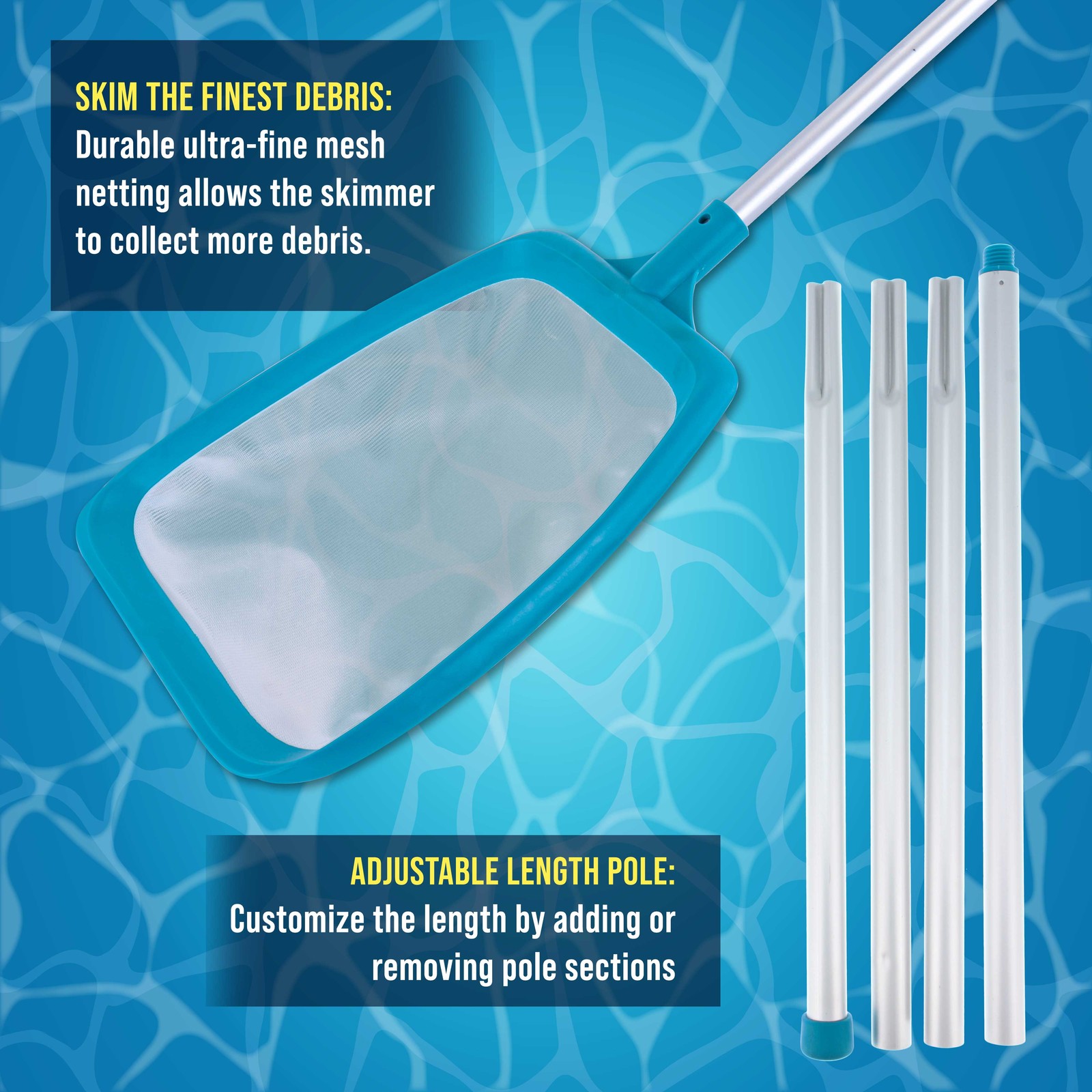 U.S. Pool Supply Swimming Pool 6ft Leaf Skimmer Net, Pole, Ultra Fine Mesh, Spa