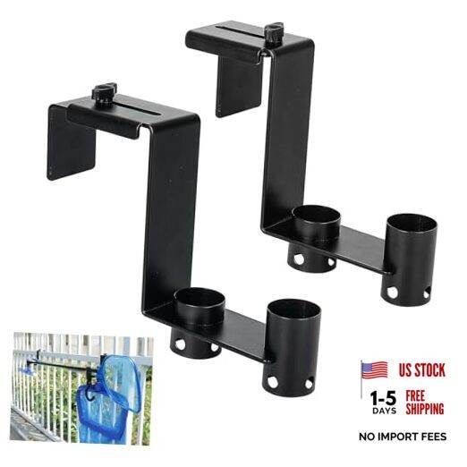 Lettry 2 Pcs Pool Fence Hooks, Pool Tool Organizer, for Adjustable 2pcs Black