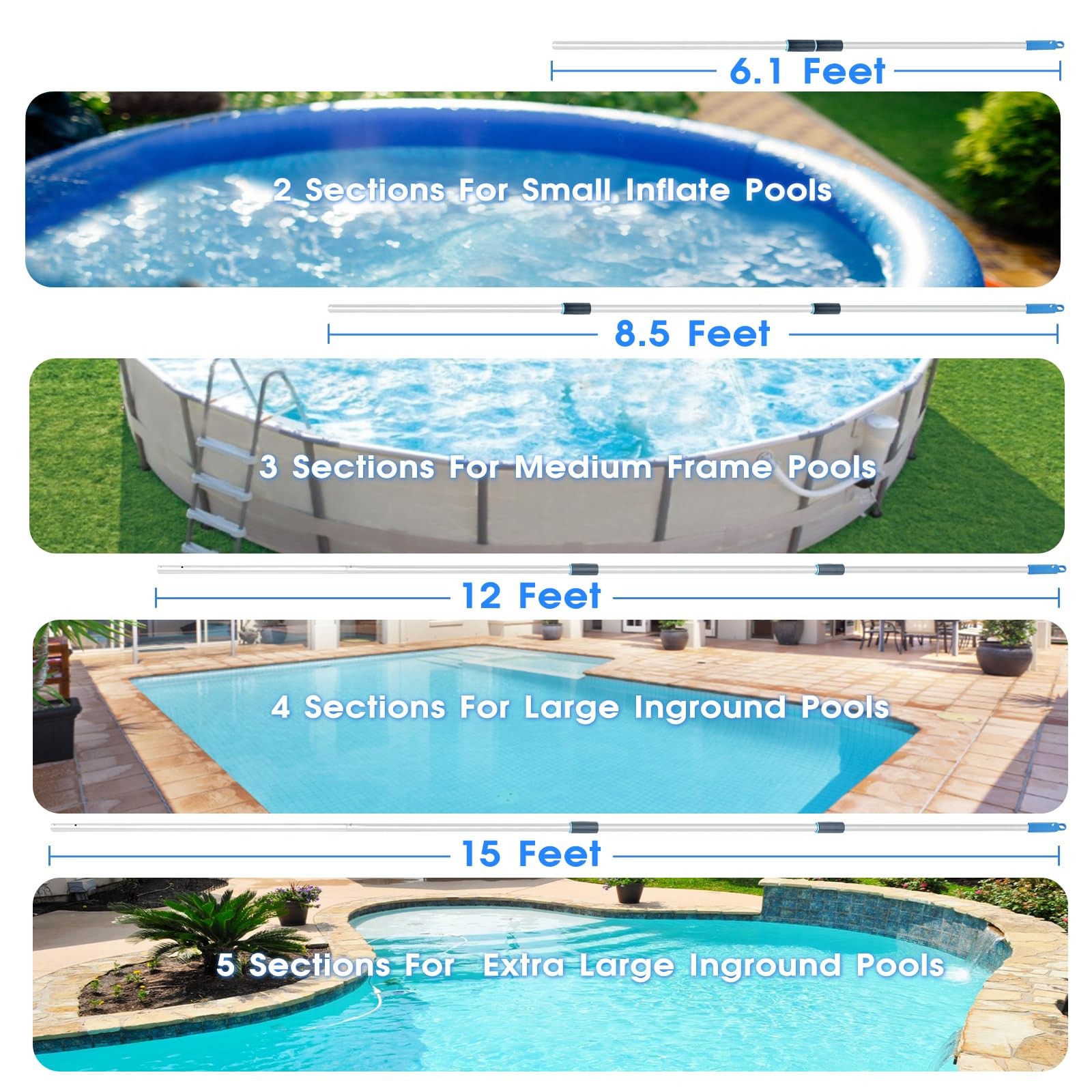 15 FT Heavy Duty Telescopic Pool Pole for Cleaning Tools & Accessories