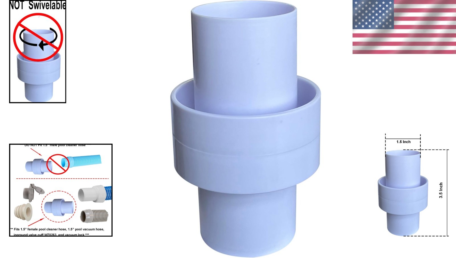 1.5&Prime; Plastic Pool Cleaner Hose Connector – Non-Swiveling Design for Easy Use