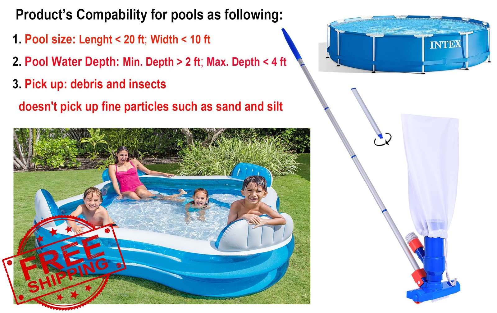 Pool Supply Town Jet Vacuum 6 Section Poles