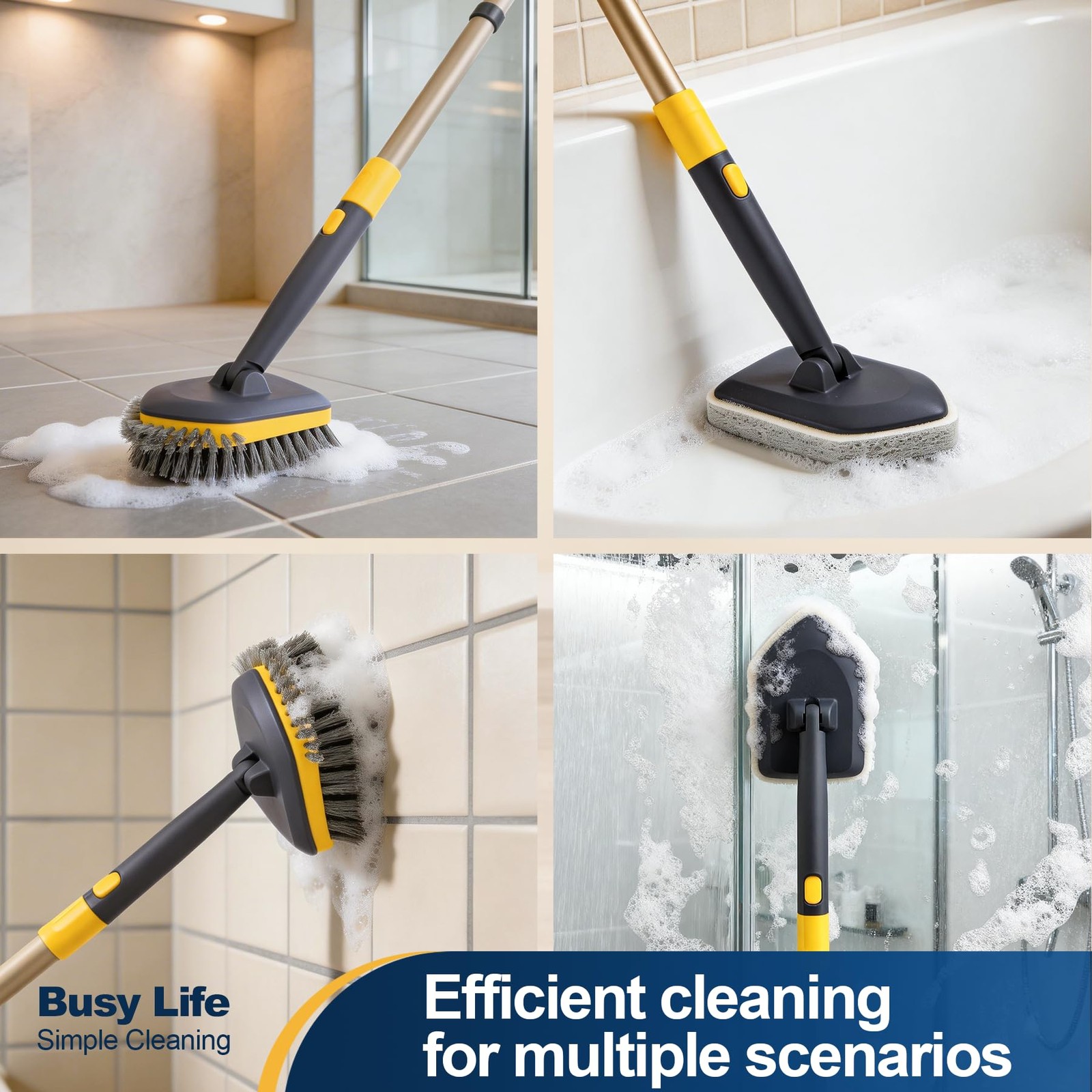 Tub Tile Scrubber Brush 2 in 1 Cleaning Brush Telescopic Pole Stiff Edge Bris…