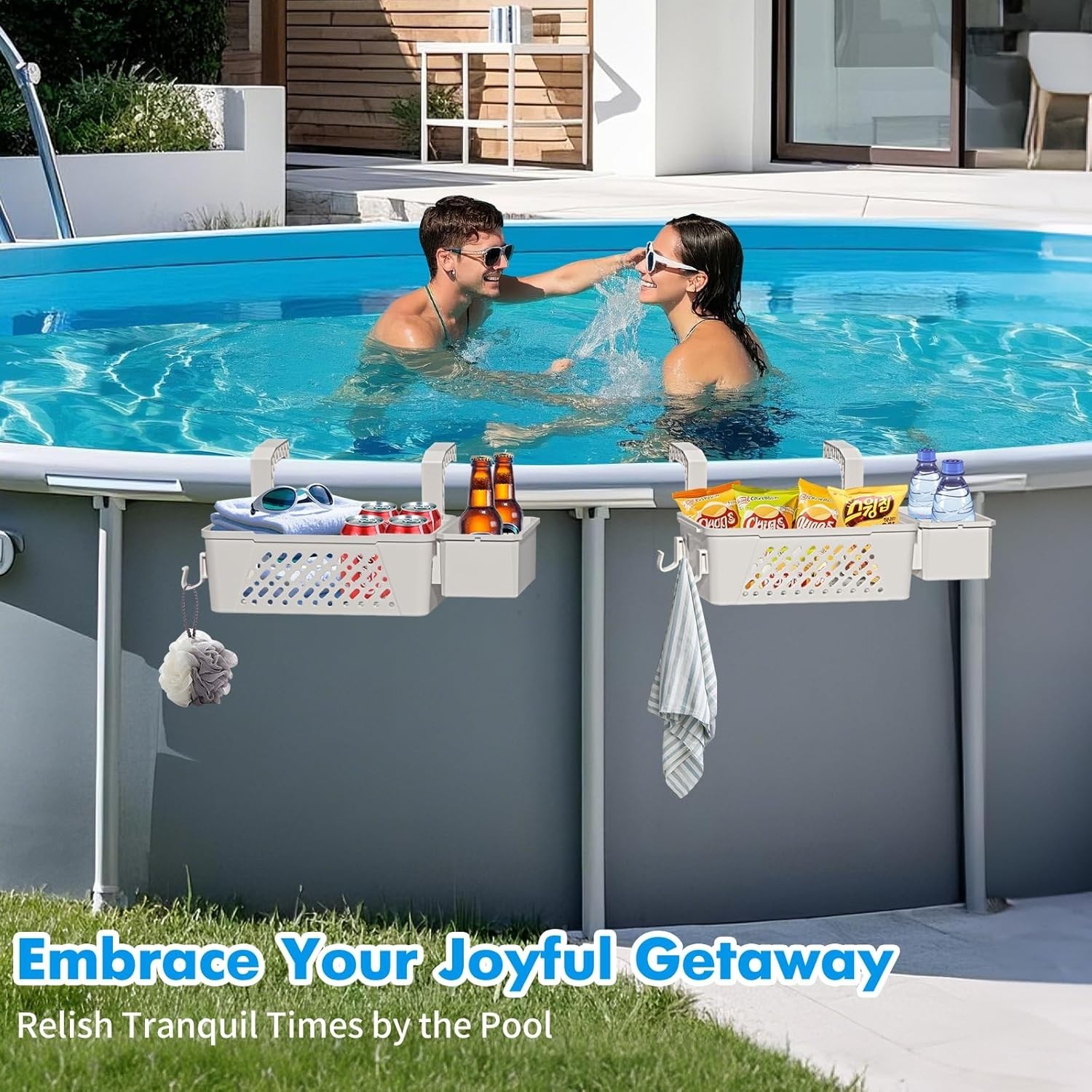 Poolside Storage Basket 2 Pack – Above Ground Pool Accessories, Swimming Pool…