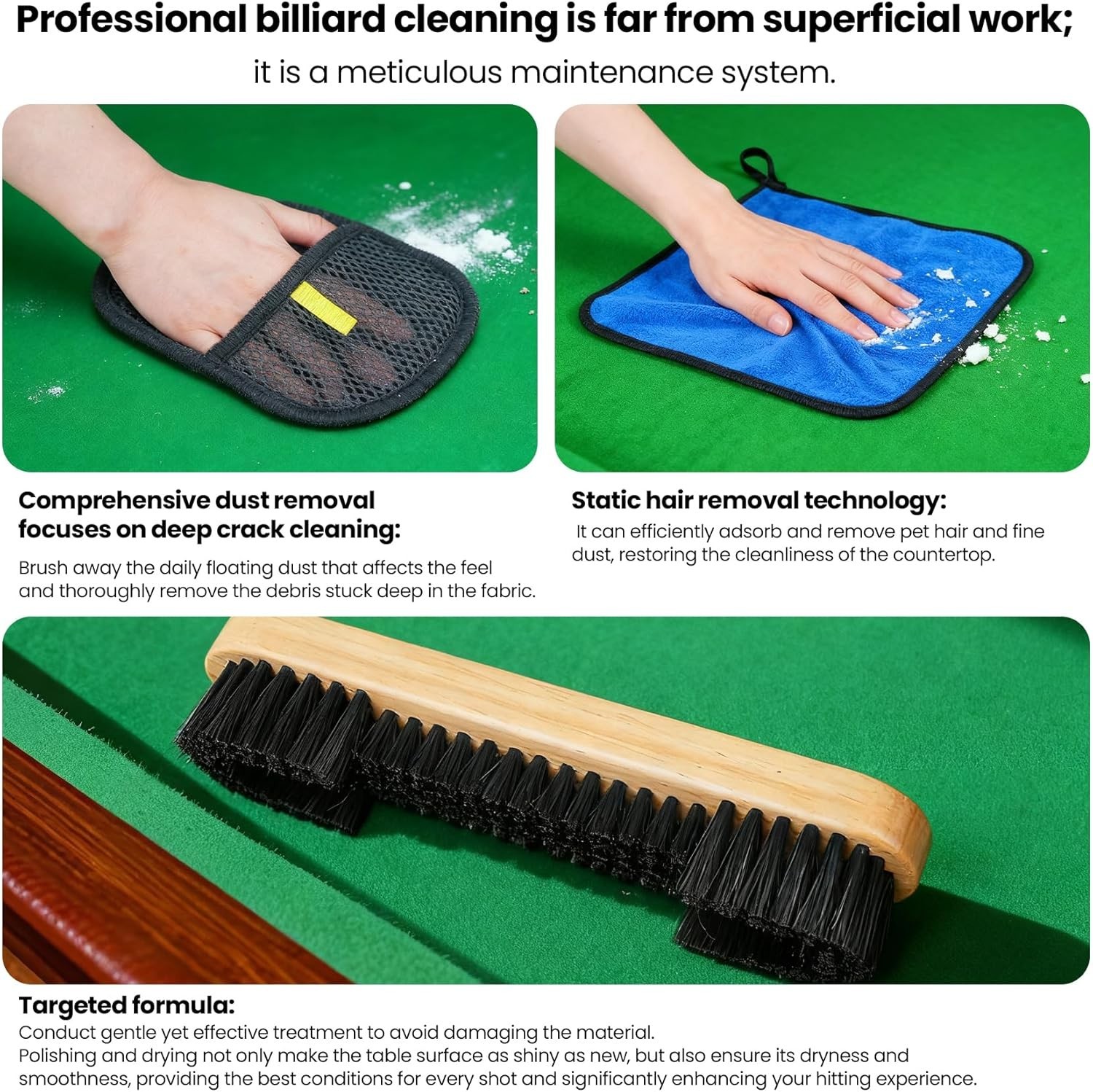 Gentle Billiard Cleaning Kit: Foam Spray & Ergonomic Brushes for Pristine Tables