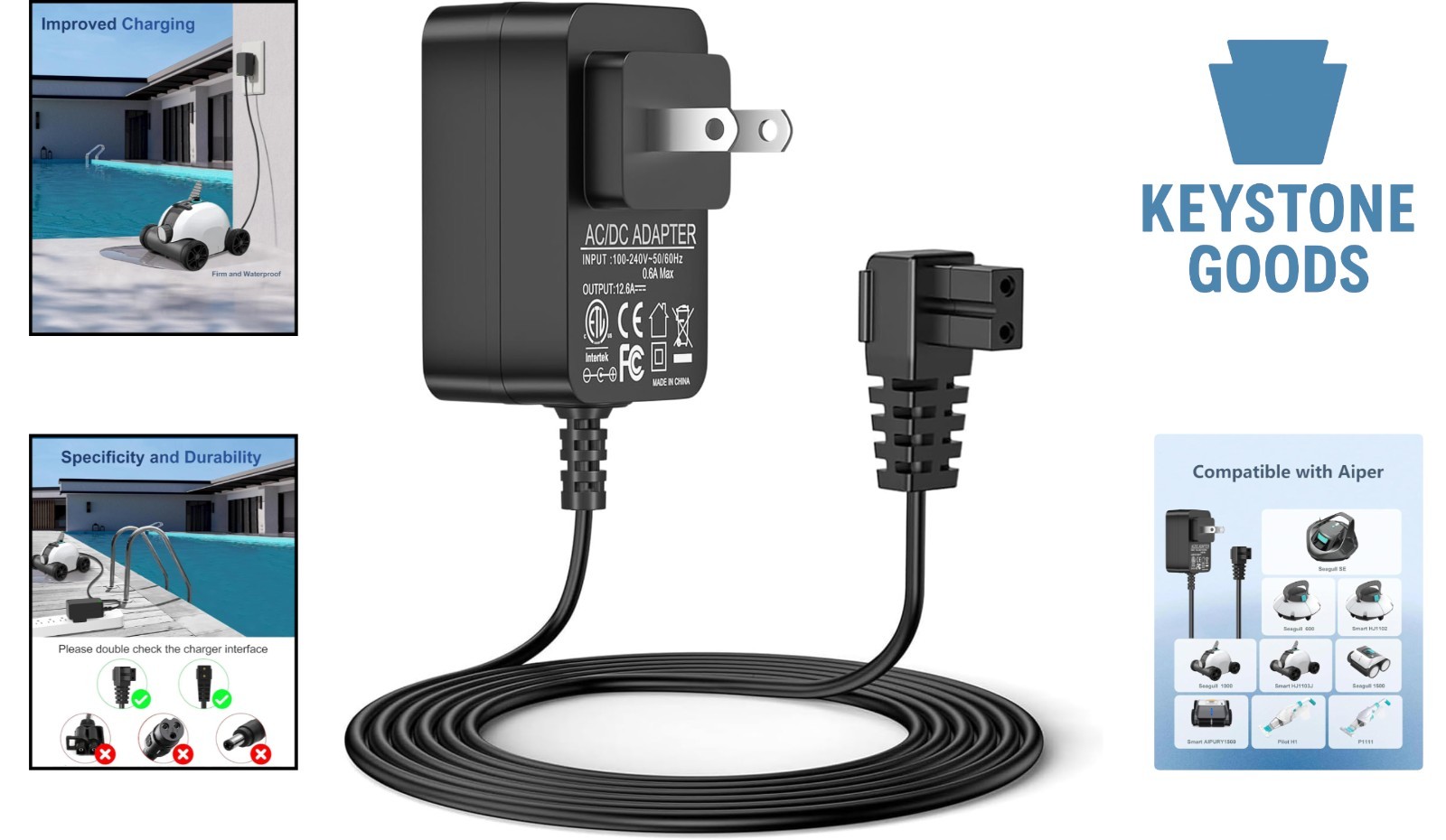 12.6V Replacement Charger for Aiper Seagull Pool Cleaners & Aipyury 1500 – Wa…