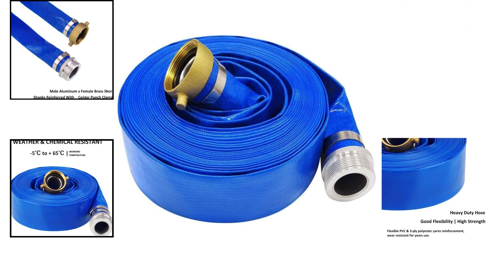 2in x 25ft PVC Pool Discharge Hose Heavy Duty Reinforced Flat Water Hose with…