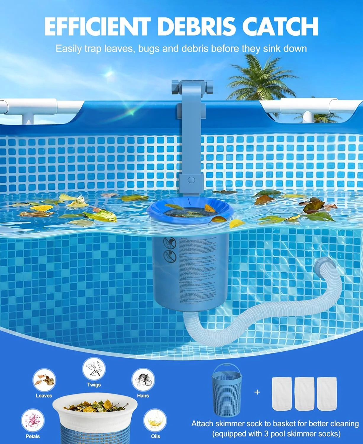 KIrSwp 2026 Above Ground Pool Skimmer with 3 Skimmer Socks | Wall Mount Surface