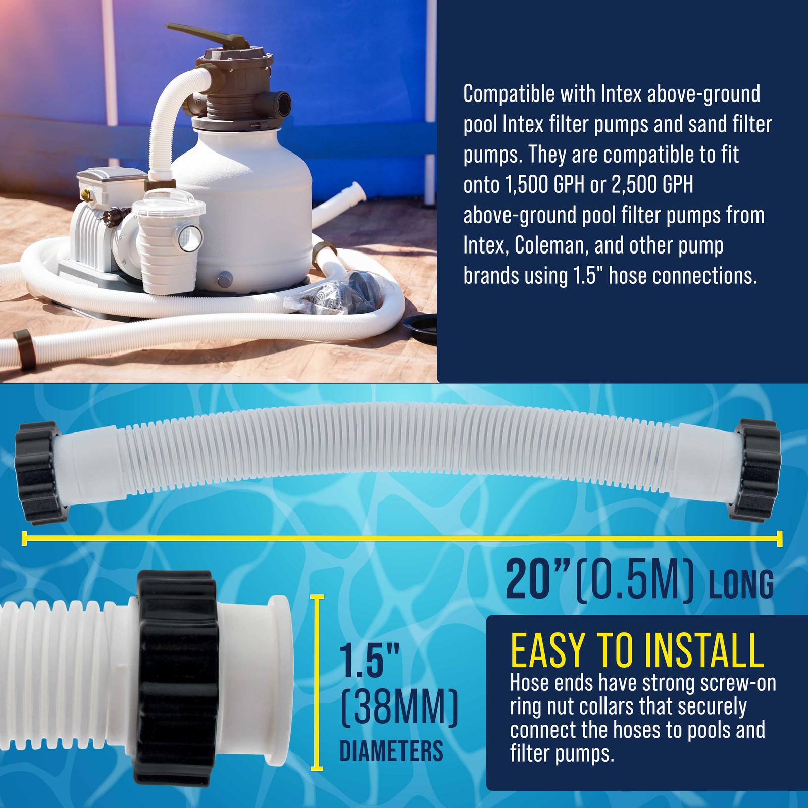 U.S. Pool Supply Above Ground Pool Hose 1.5&Prime; Diameter x 20&Prime; Long, 2 Pack
