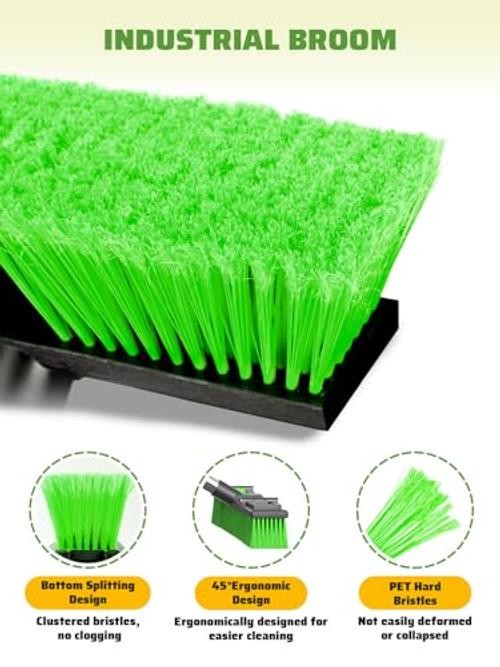 18”/45cm Large Wide Adjustable Heavy Duty Outdoor Push Broom Stiff Brush Head
