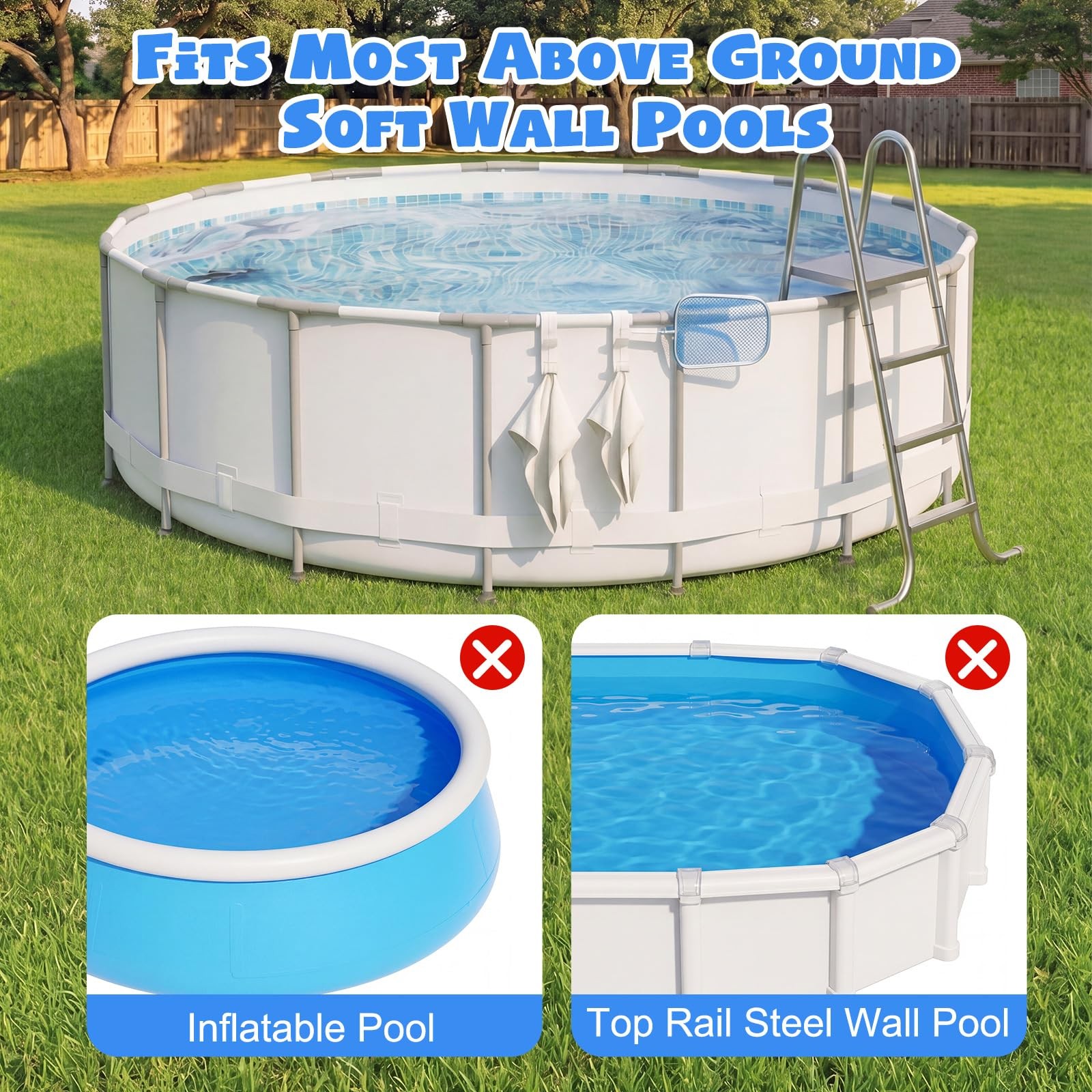 2 Pack Pool Pole Hanger with 3 Hooks, Adjustable Poolside Organizer for Above…