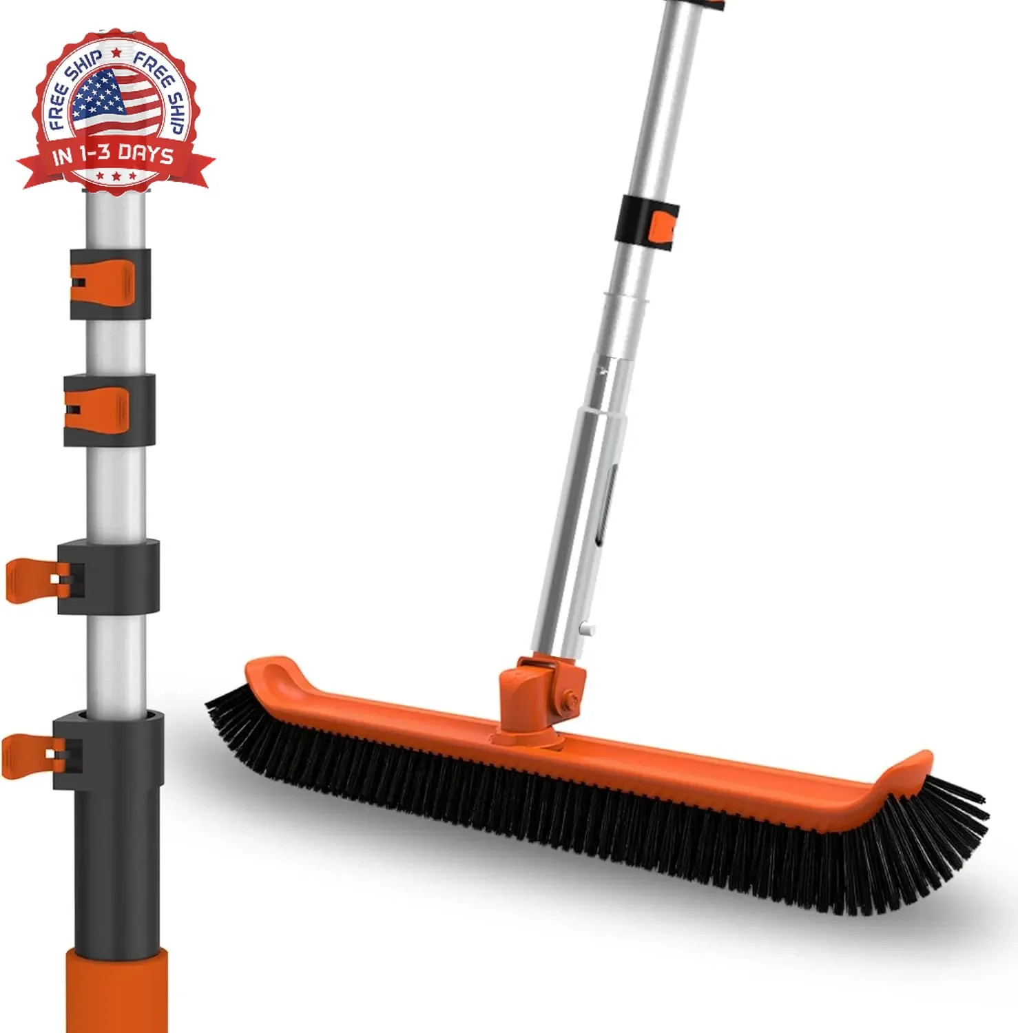 LAANPOLE Pool Brush with Pole, 12FT Heavy Duty Telescopic Pool Pole with 18&Prime; Poo