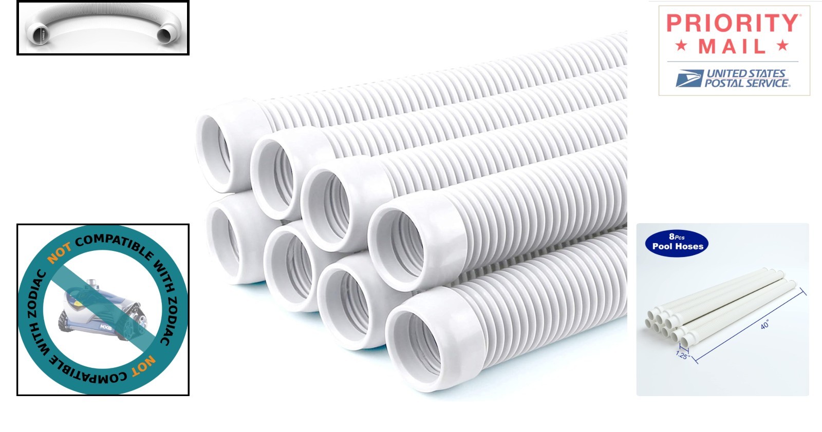 Flexible Pool Vacuum Hose 1.5cm Diameter 8 Hoses 288cm Long For Cleaners