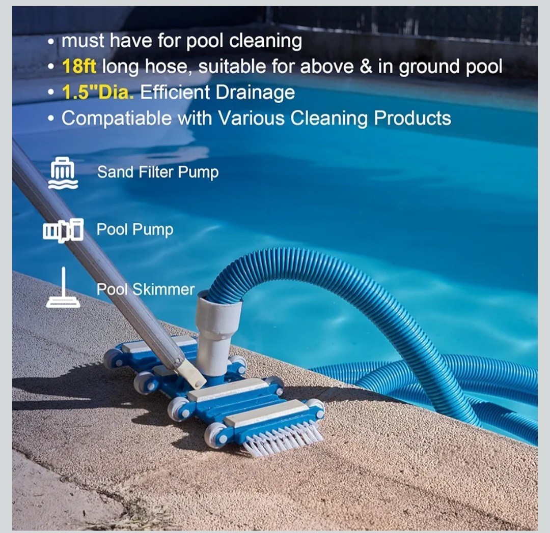18FT Pool Vacuum Hose With Swivel Cuff 1-1/2&Prime; Diameter Flexible Heavy Duty Pool