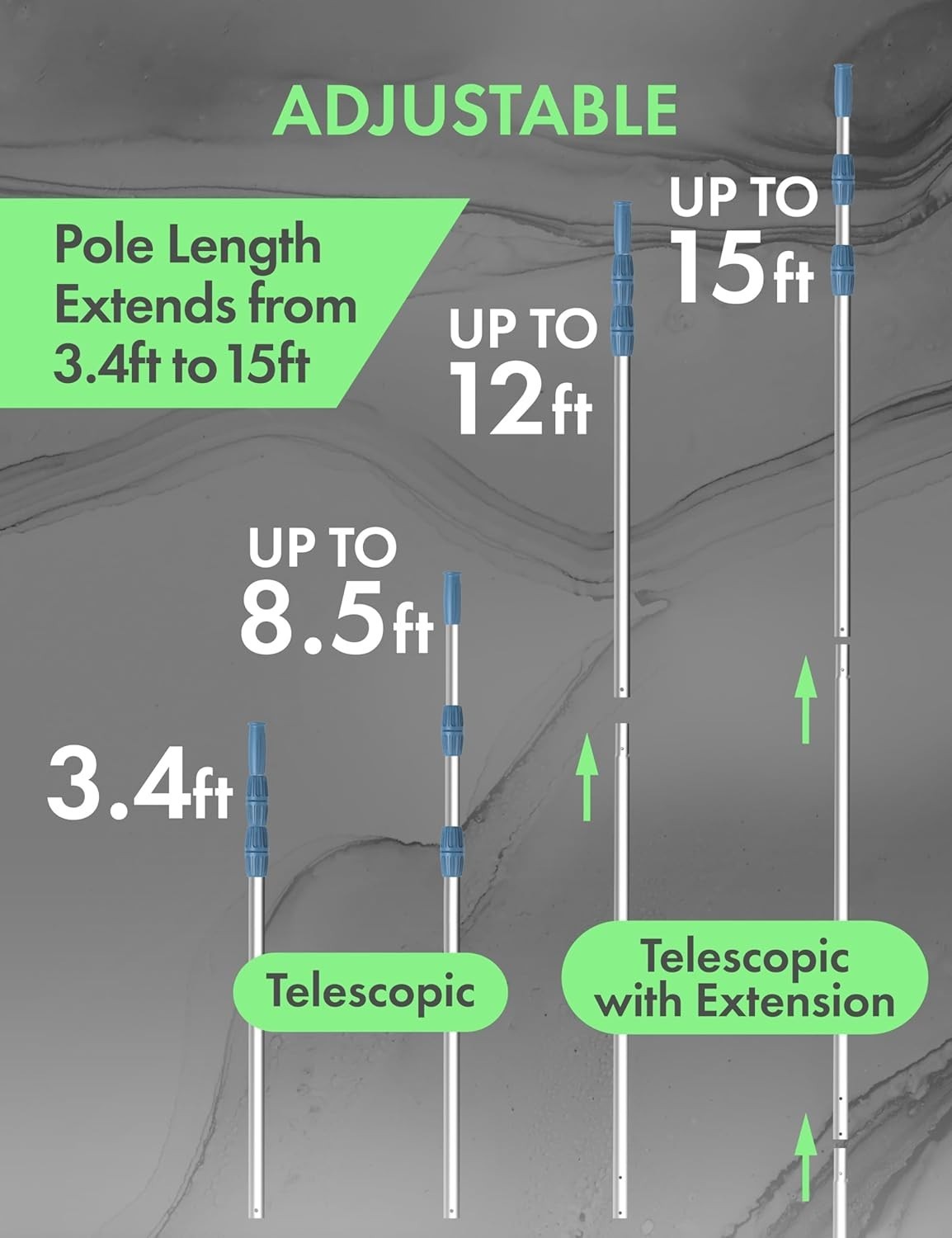 Professional 15ft Heavy Duty Swimming Pool Pole, Telescopic Aluminum, …